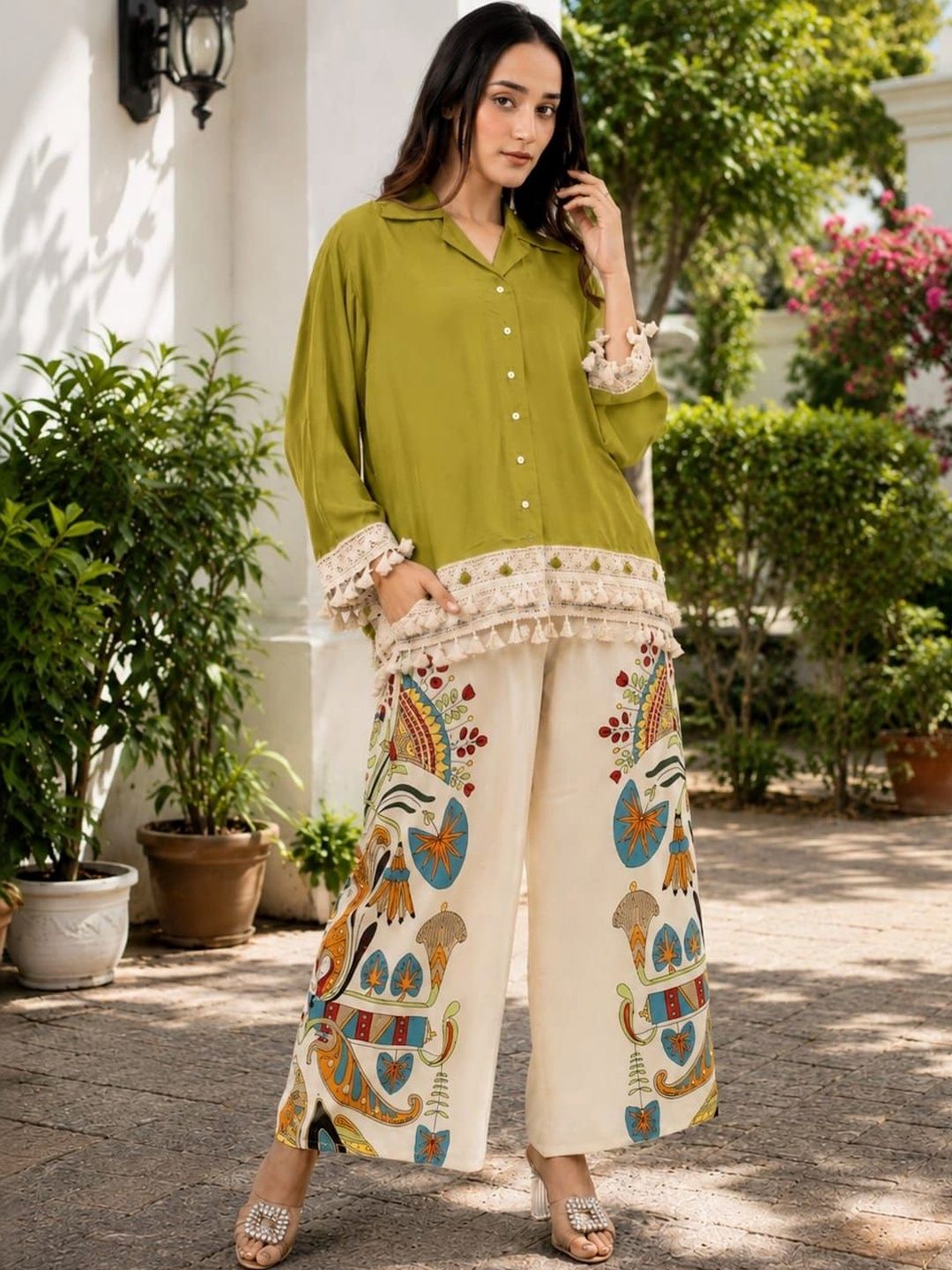 ROYALICA Ethnic Motifs Print Fringed A-Line Dress