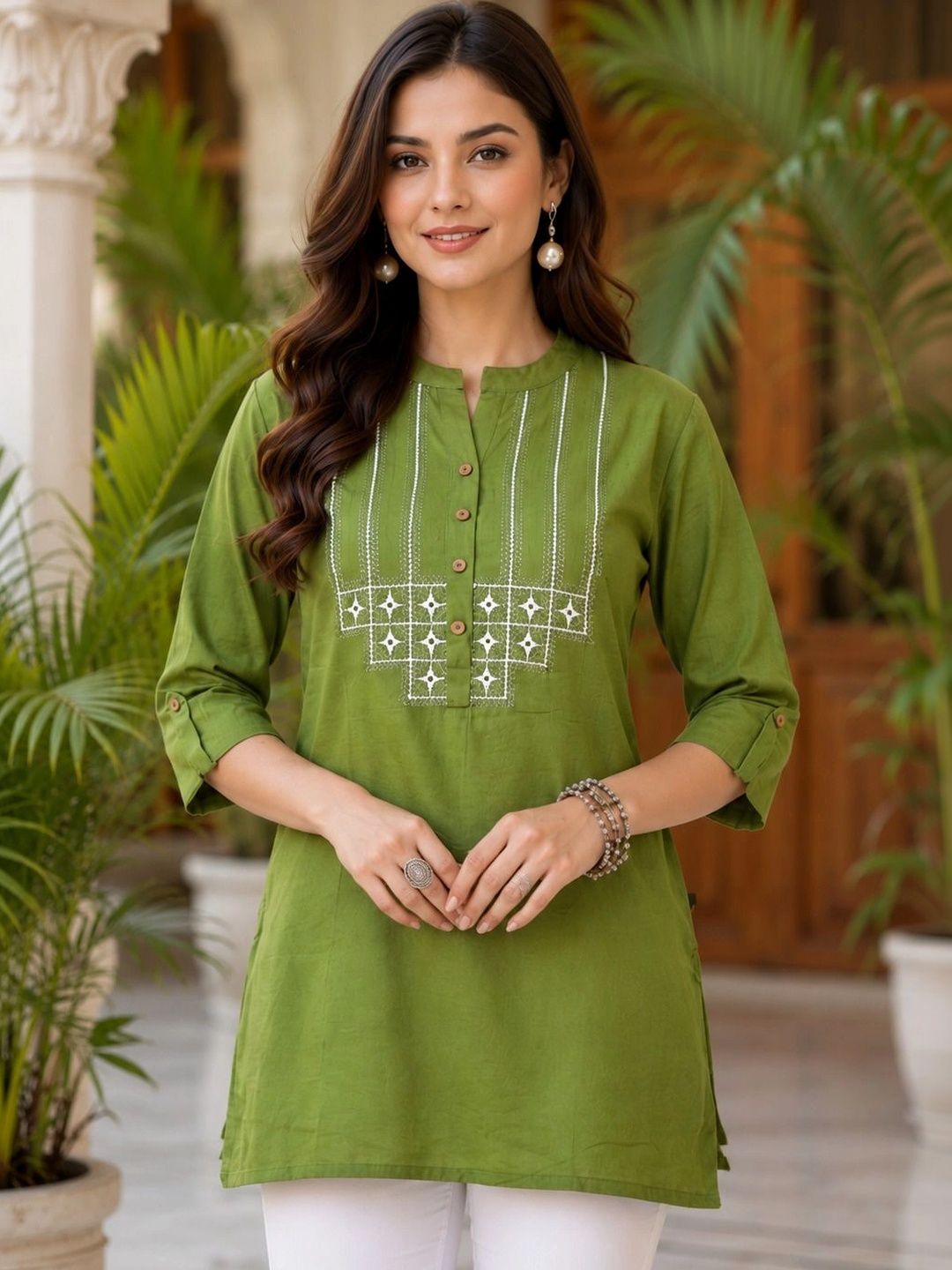 Pistaa Ethnic Motifs Embroidered Pure Cotton Kurti