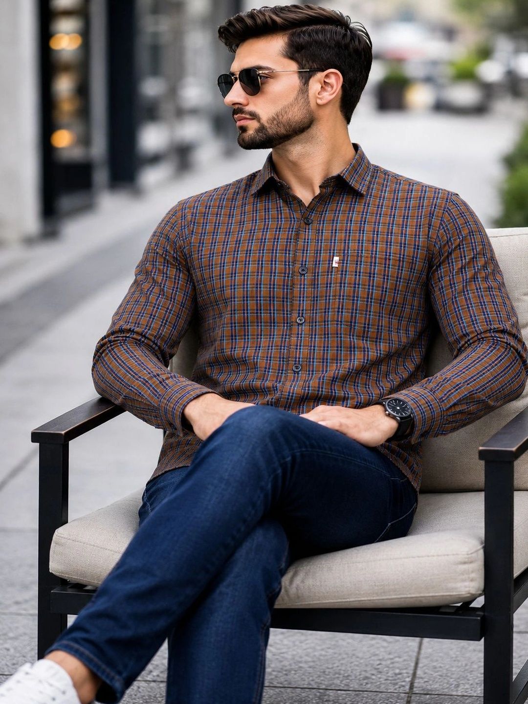 Marc Luarente Men Checked Casual Shirt