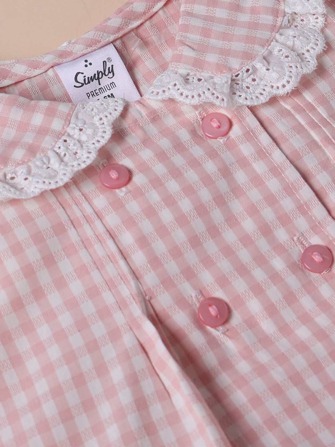 Infant Girls Checked Peter Pan Collar A-Line Pure Cotton Dress With Bloomers 9