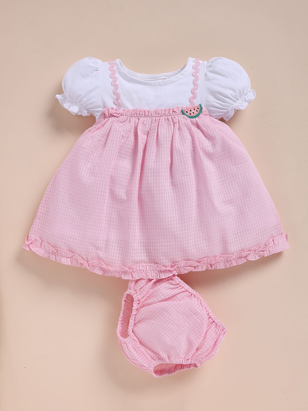 Girls Checked Puff Sleeve A-Line Dress 2