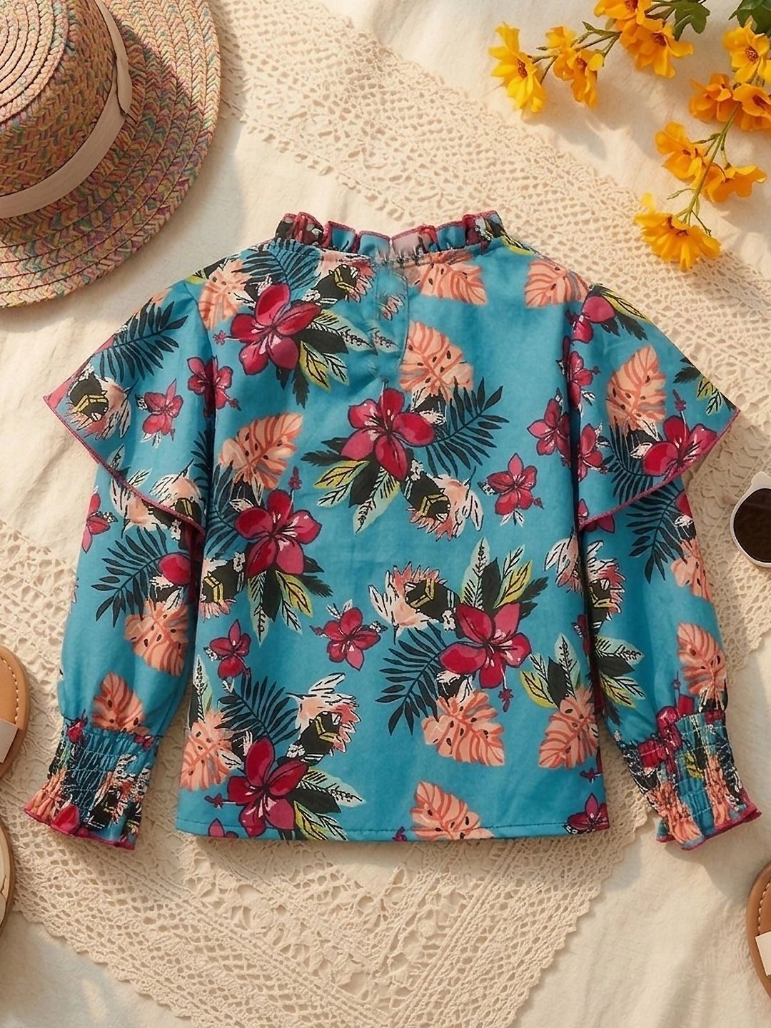 Tropical Print Tie-Up Neck Tropical Top 2