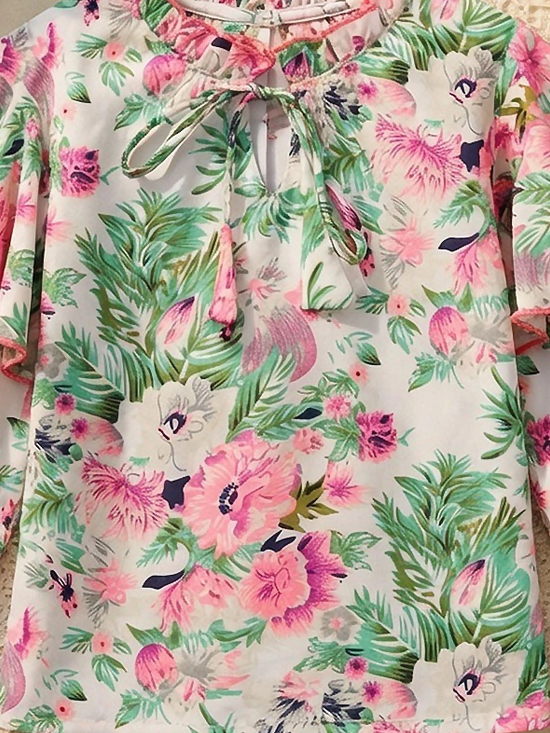Floral Print Flared Sleeve Ruffles Top 4