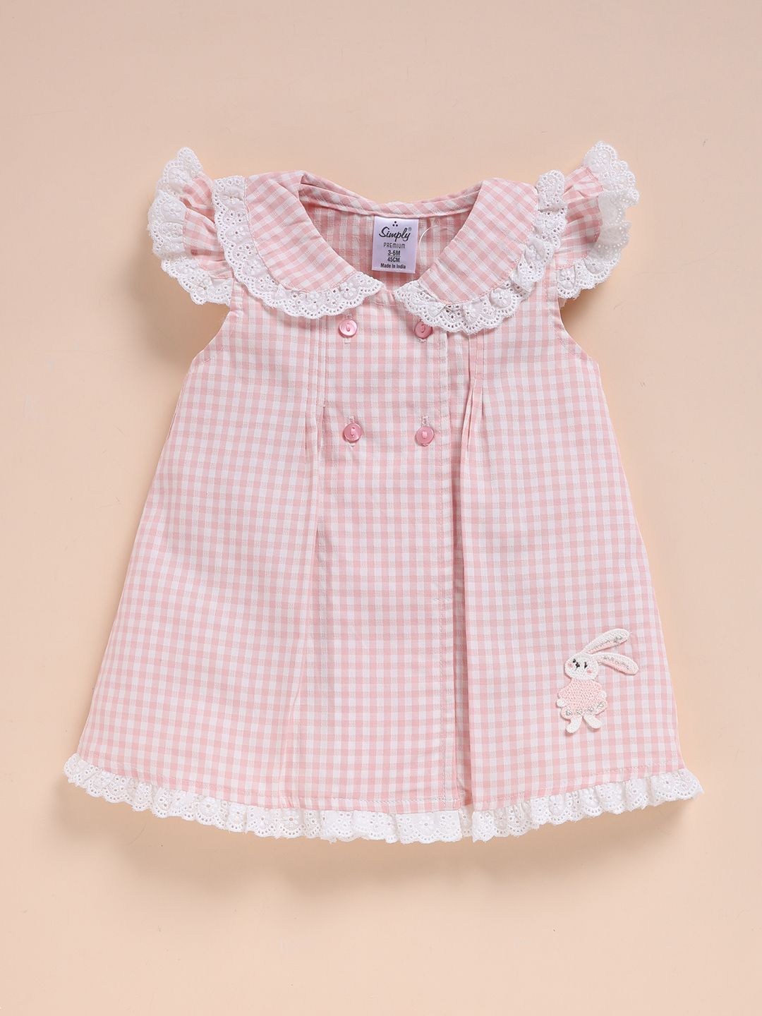 Infant Girls Checked Peter Pan Collar A-Line Pure Cotton Dress With Bloomers 4