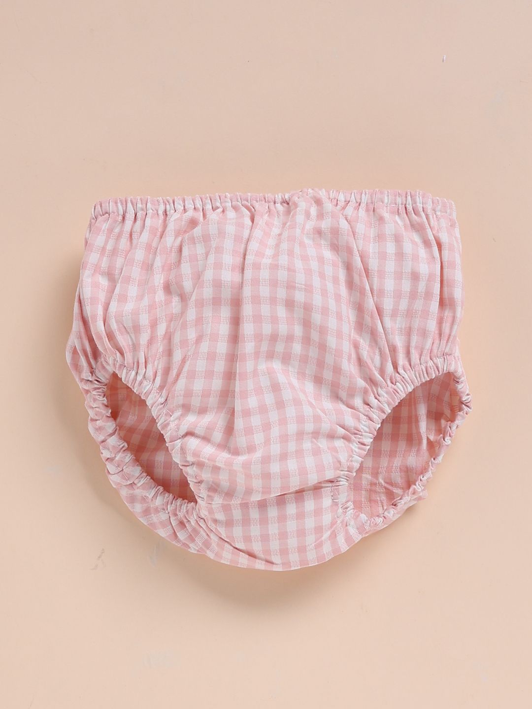 Infant Girls Checked Peter Pan Collar A-Line Pure Cotton Dress With Bloomers 6