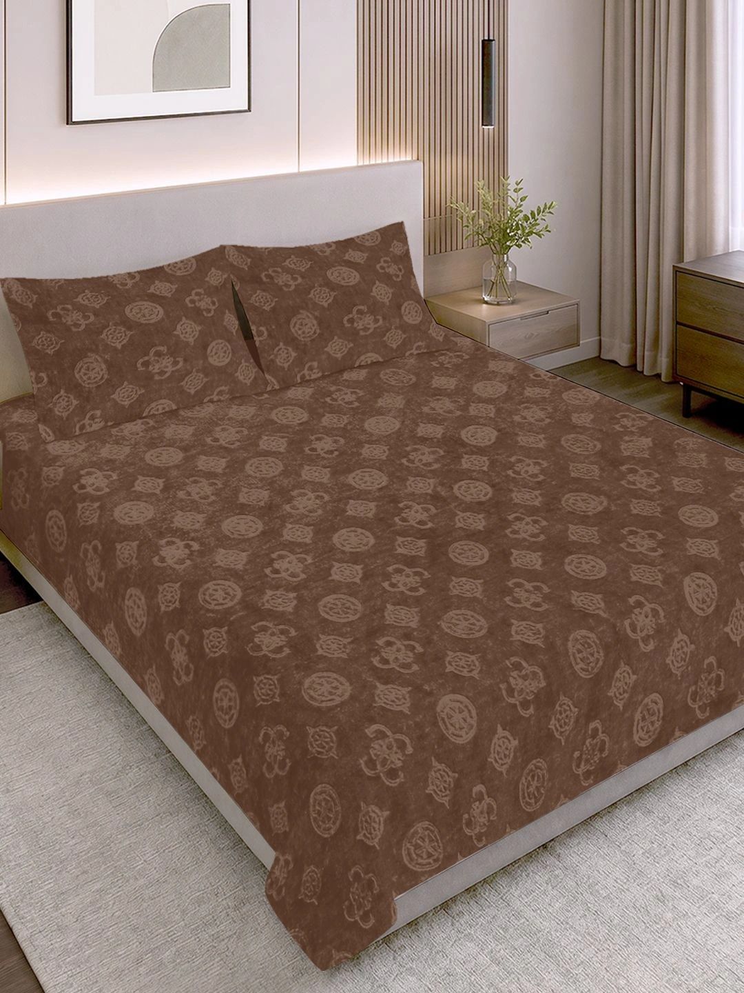 Buy Myntra Elegant Homes Brown Printed Woollen 300 TC King Bedsheet Set 2.5 M X 2.25 M -  - Home for Unisex