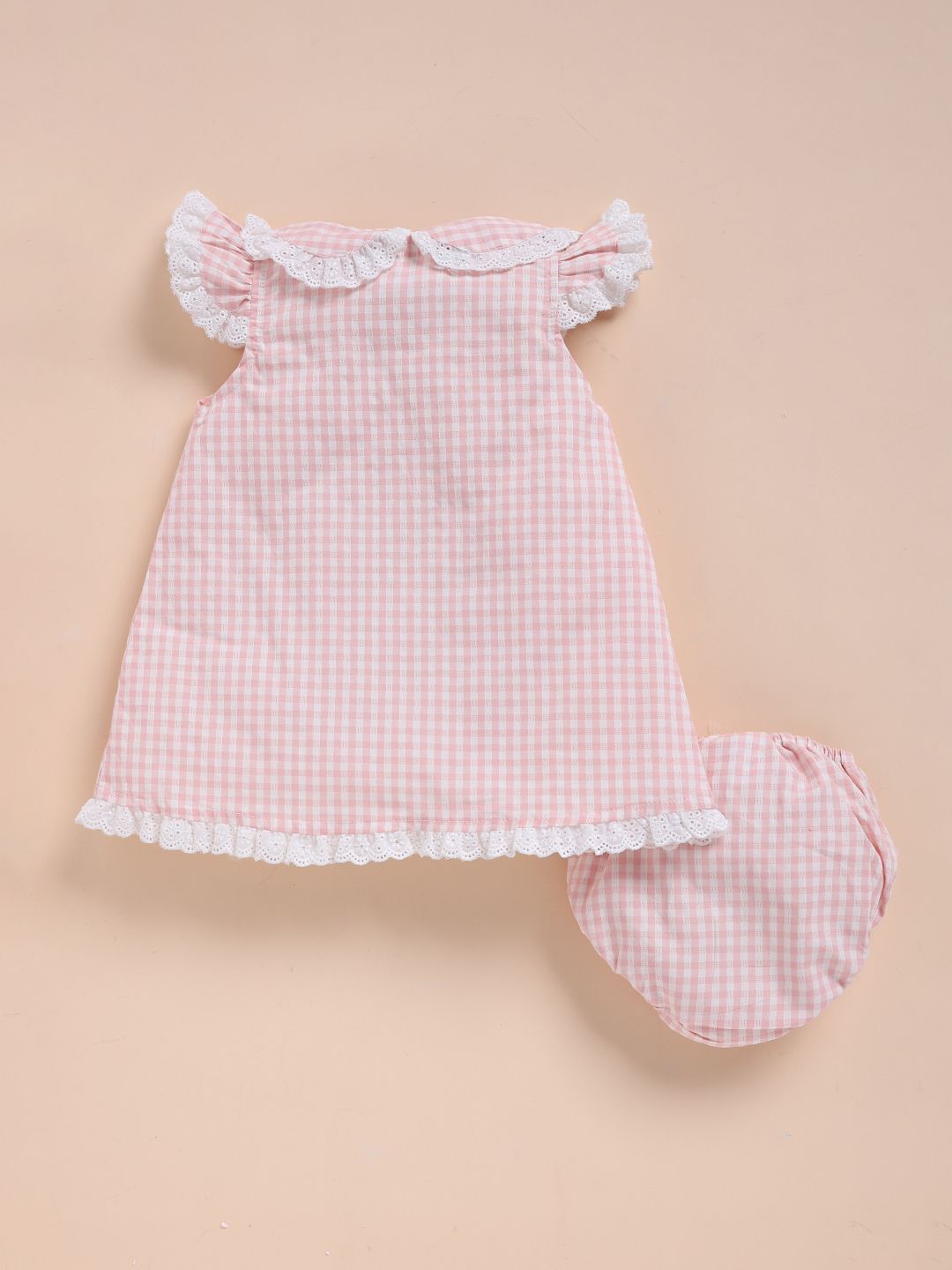 Infant Girls Checked Peter Pan Collar A-Line Pure Cotton Dress With Bloomers 3