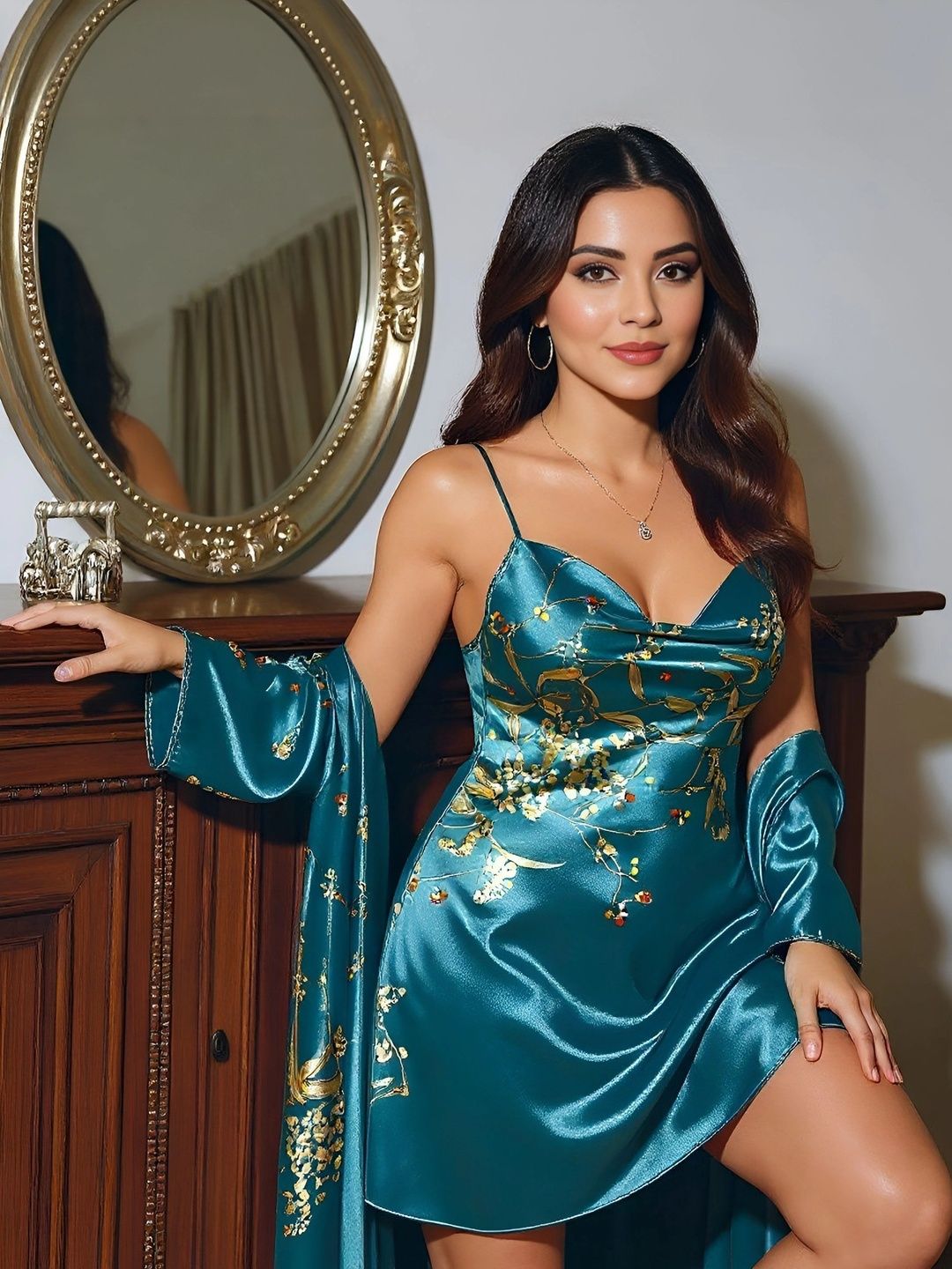 VEGAL Satin Printed Baby Doll