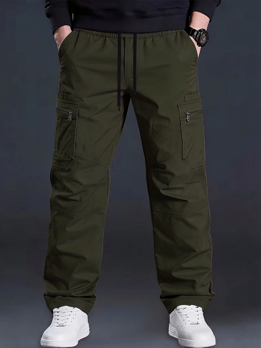 VOGAAN Men Relaxed Easy Wash Cargos Trousers