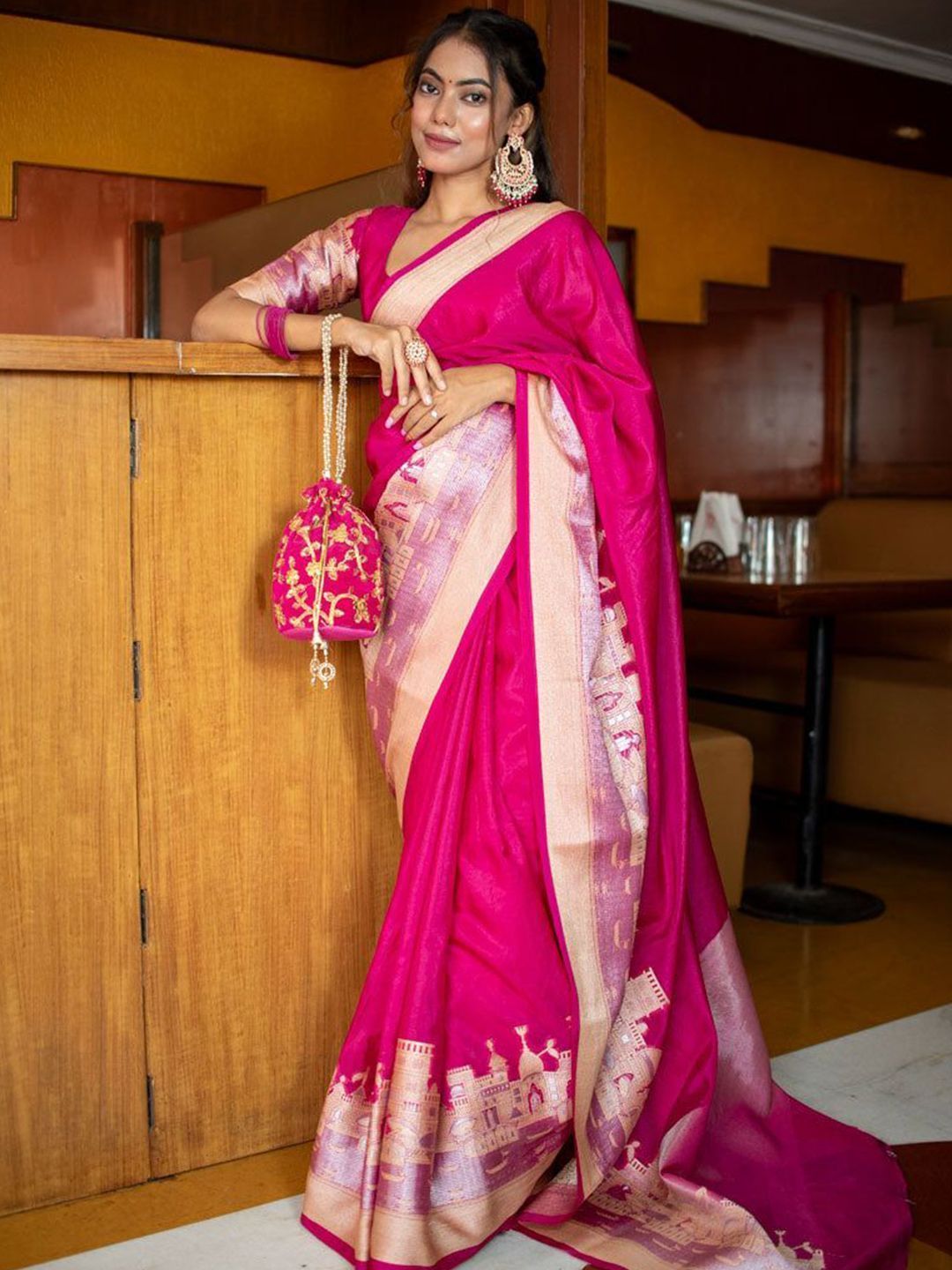 Banarasi Kargha Zari Silk Blend Banarasi Saree