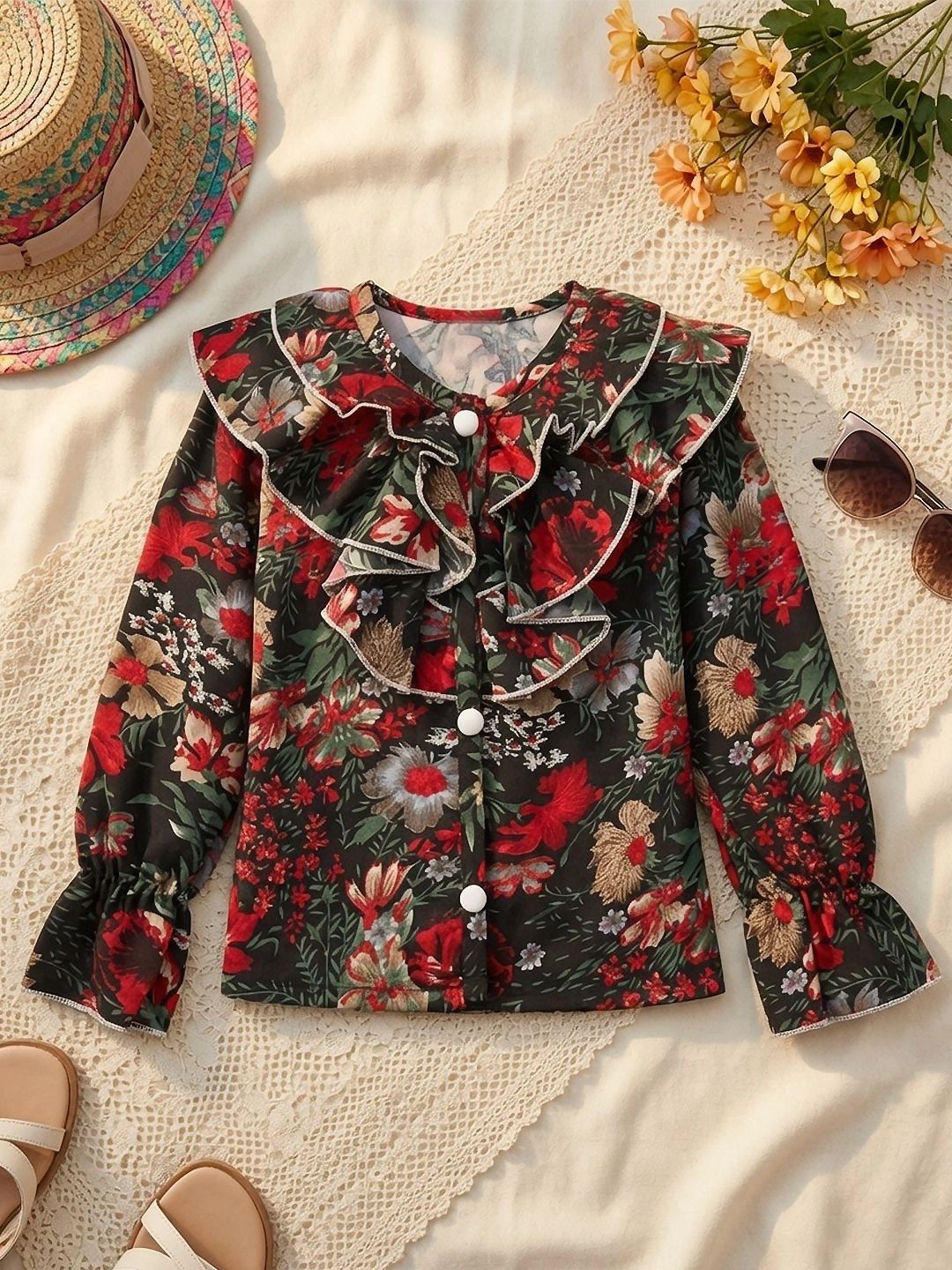 Floral Print Ruffles Top