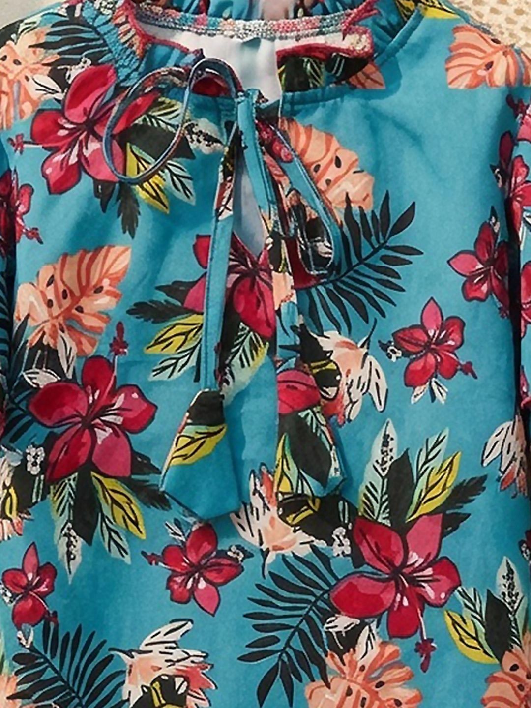 Tropical Print Tie-Up Neck Tropical Top 4