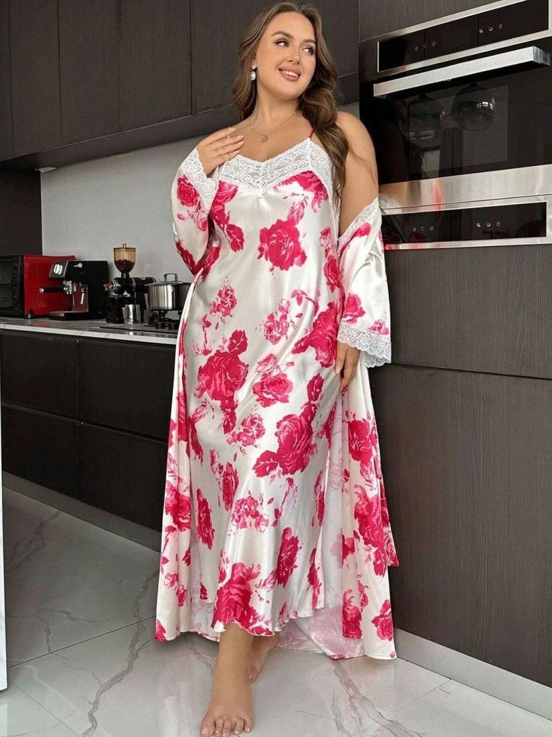 VEGAL Satin Printed Baby Doll