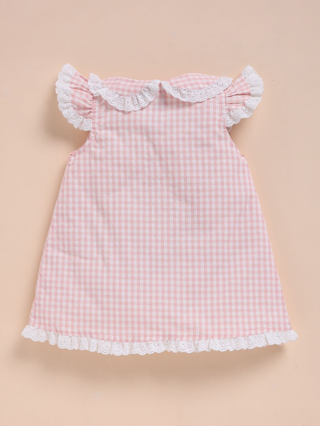 Infant Girls Checked Peter Pan Collar A-Line Pure Cotton Dress With Bloomers 5