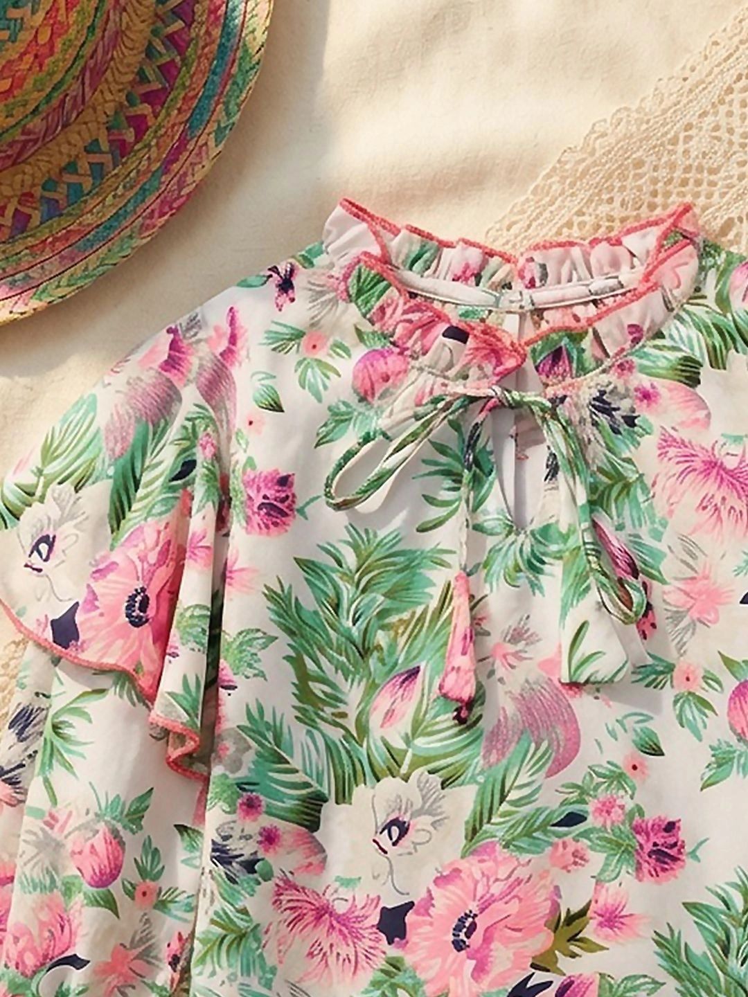 Floral Print Flared Sleeve Ruffles Top 3