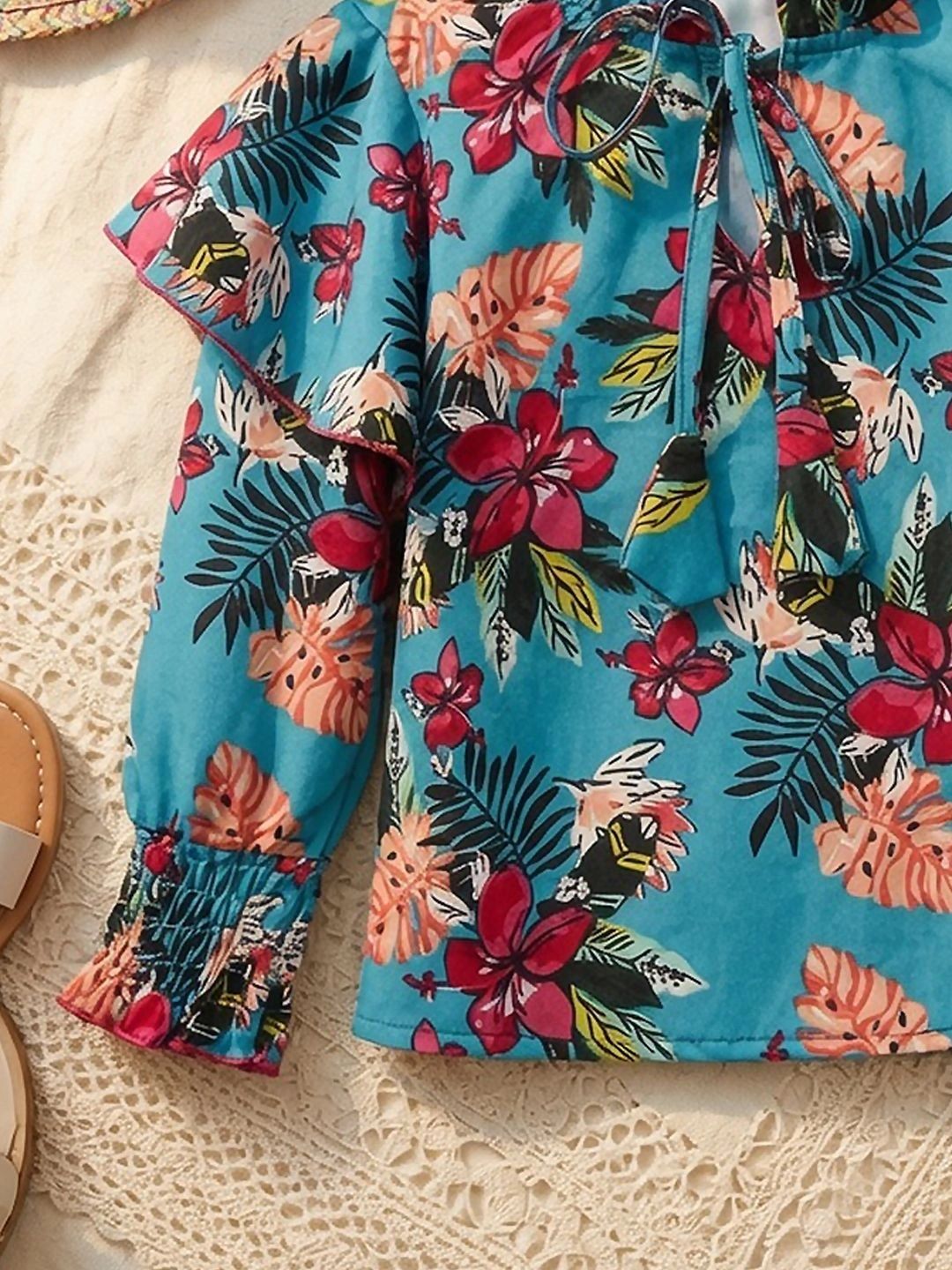 Tropical Print Tie-Up Neck Tropical Top 5