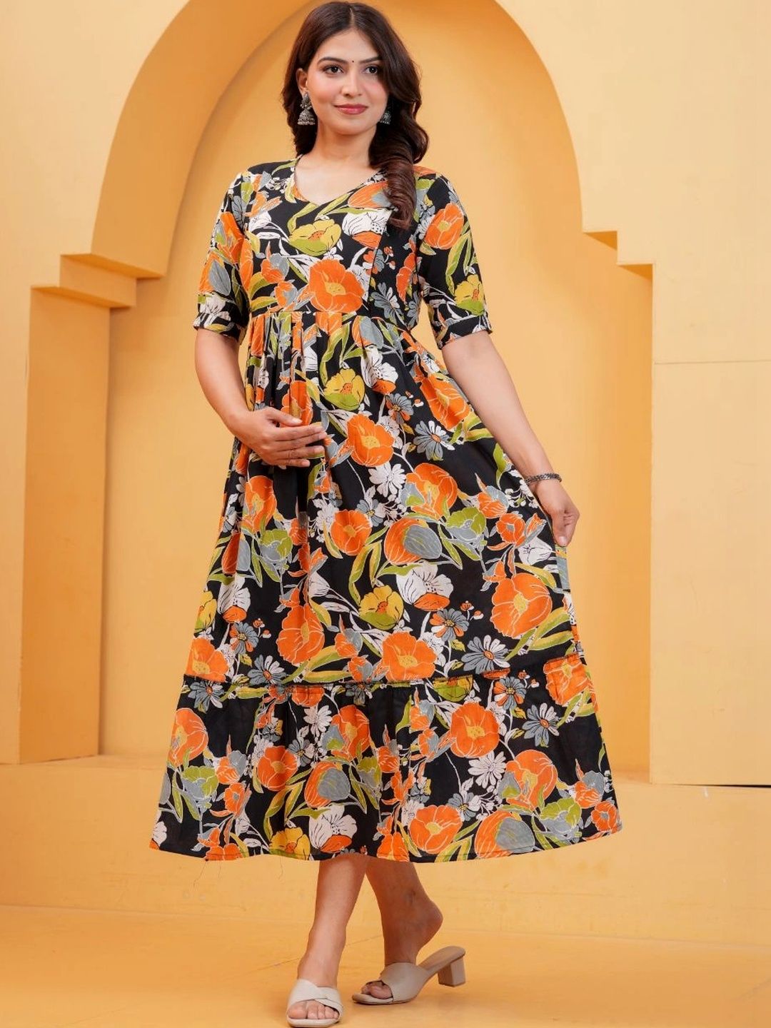 Moda Rapido Floral Print Maternity A-Line Maxi Dress