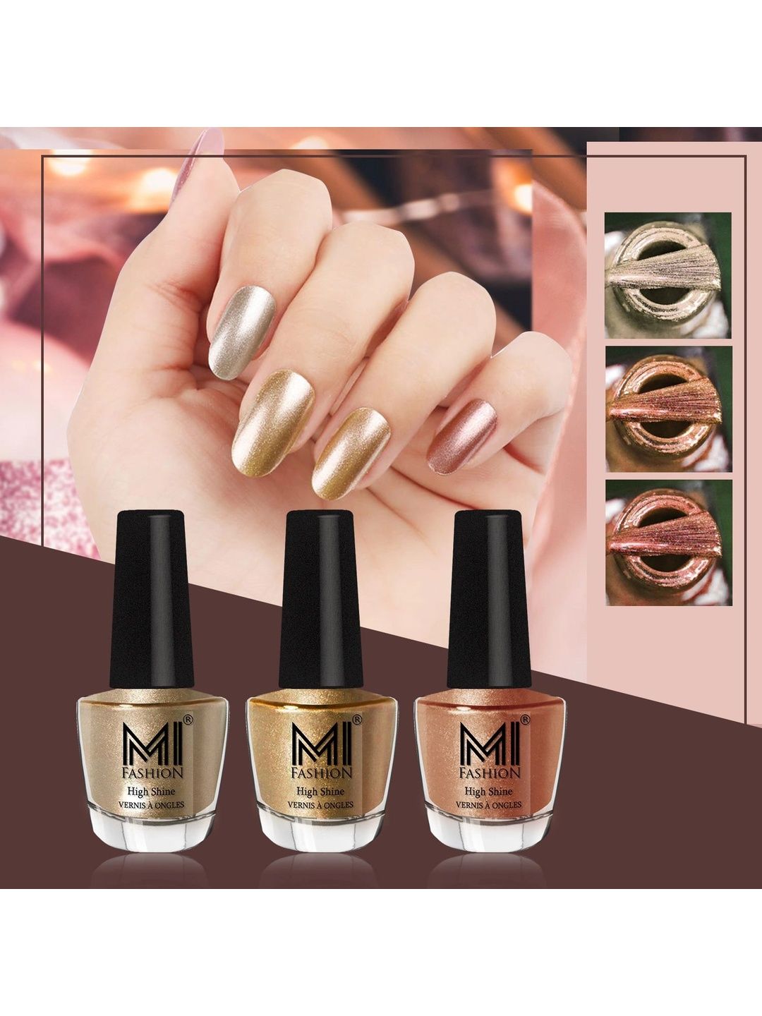 MI FASHION Set Of 3 High Shine Long Lasting Shimmer Nail Paint - 12ml Each