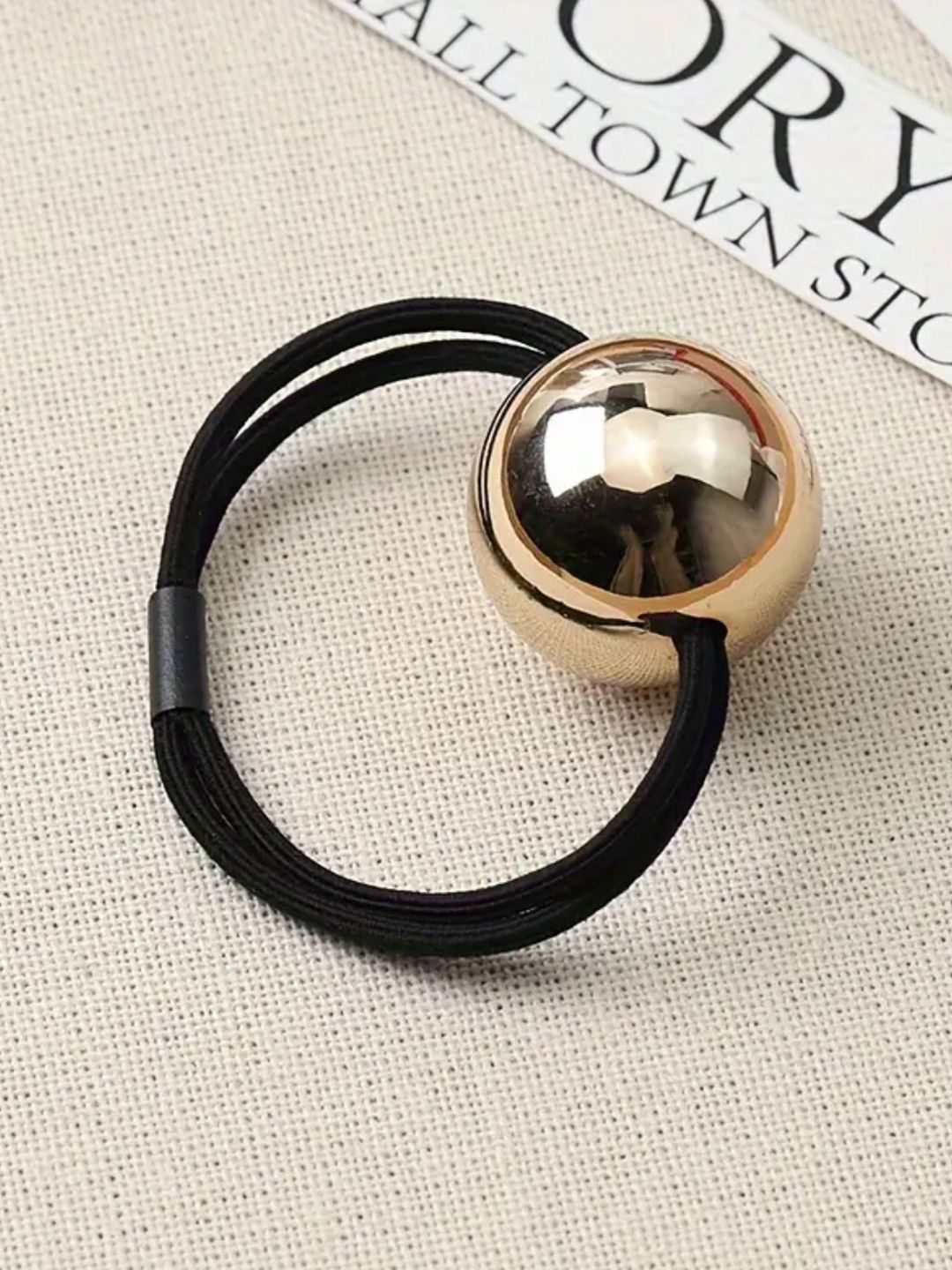 fabula Women Gold Round Ball Rubber Band Ponnytail Holder