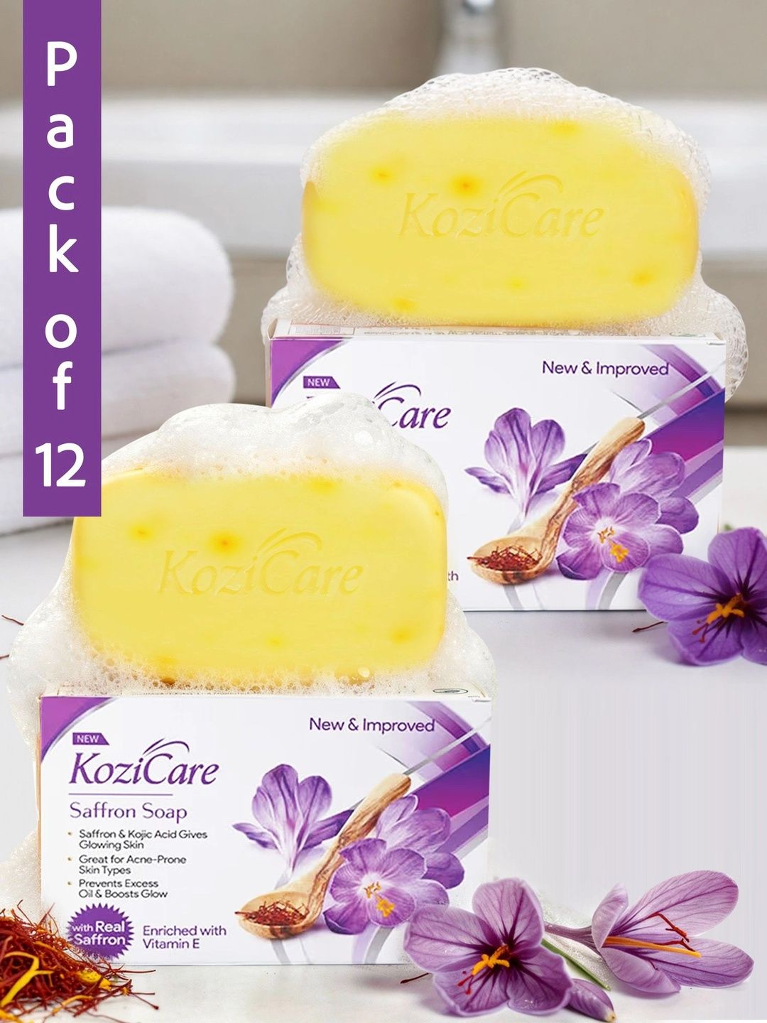 Buy Kozicare Saffron Glow Bathing Soap With Kojic Acid & Vitamin E   Pack Of 12 (75g Each) -  - Personal Care for Unisex