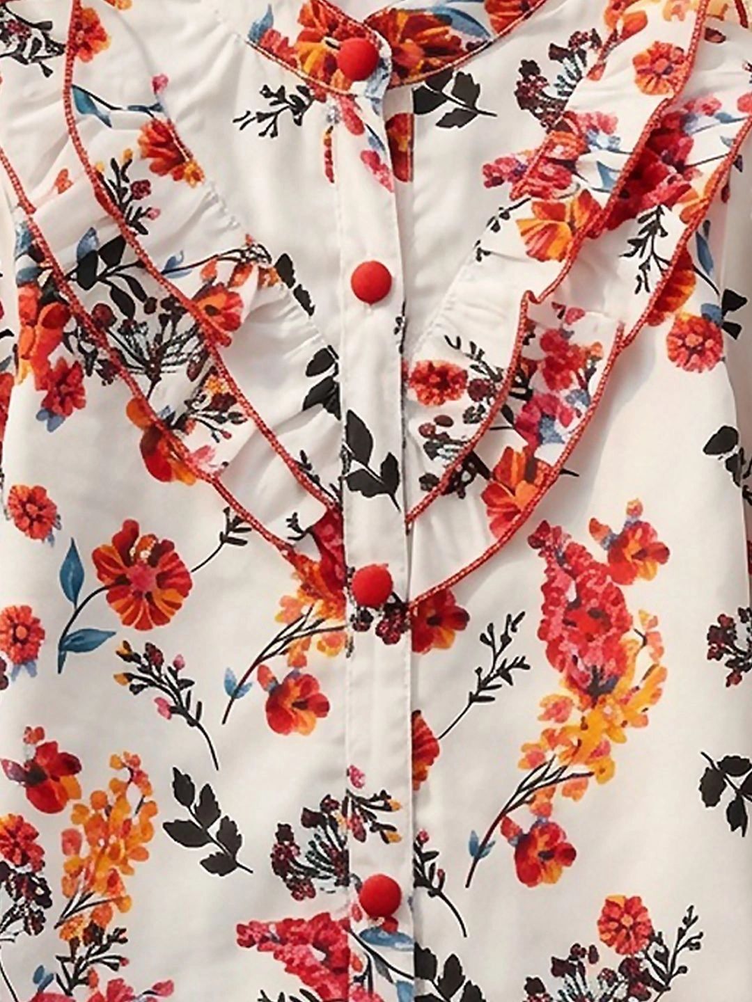 Floral Print Mandarin Collar Ruffles Top 5