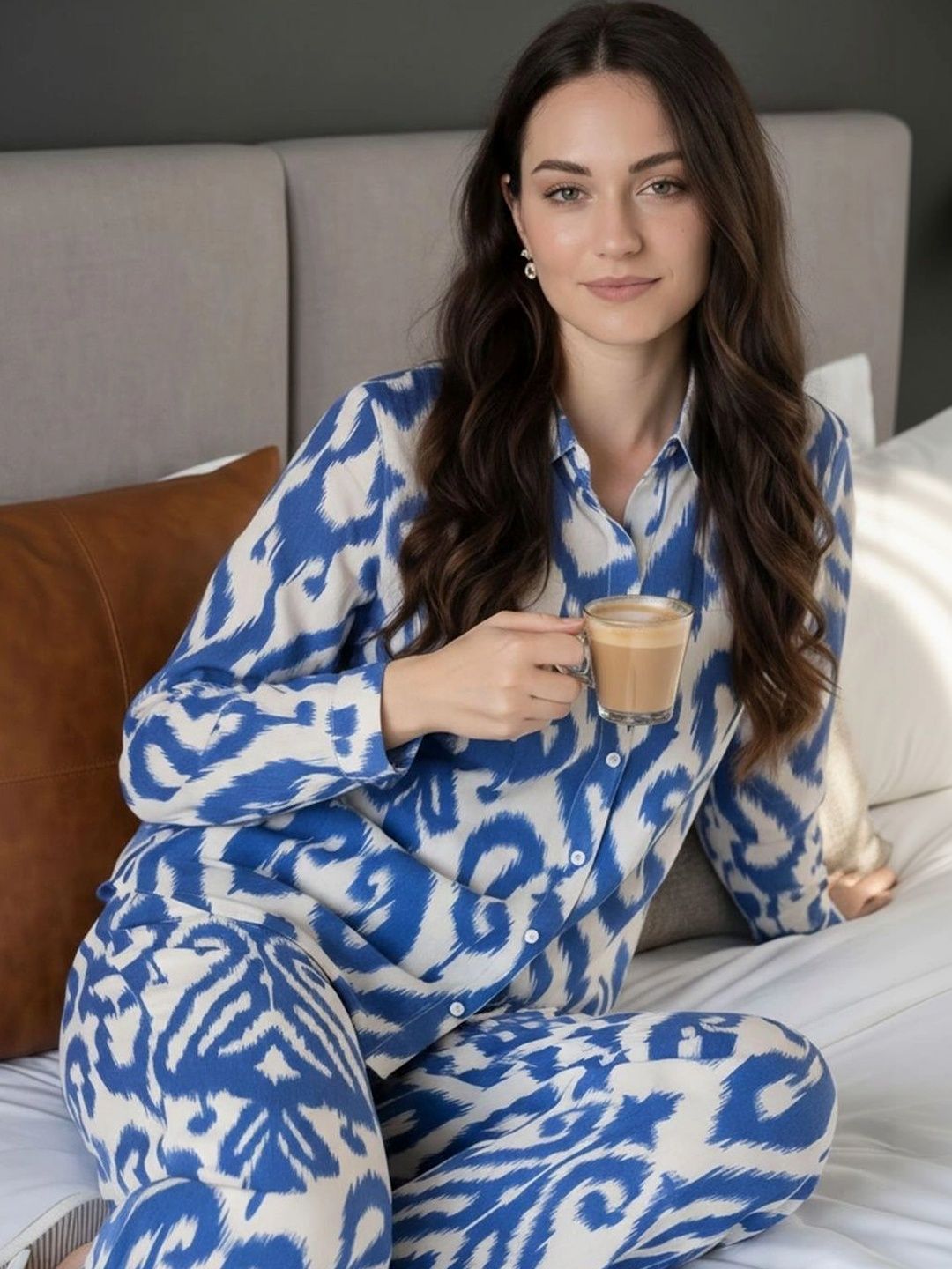 Indigo Cotton Printed Shirt with Trousers 2