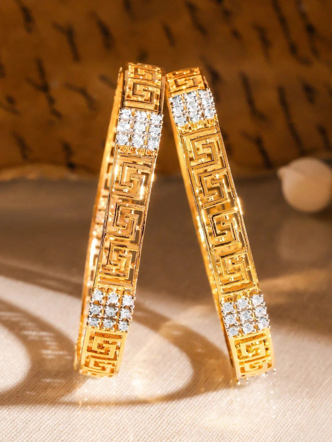 Zevarly Pack Of 2 Gold Plated AD Stone Studded Bangles