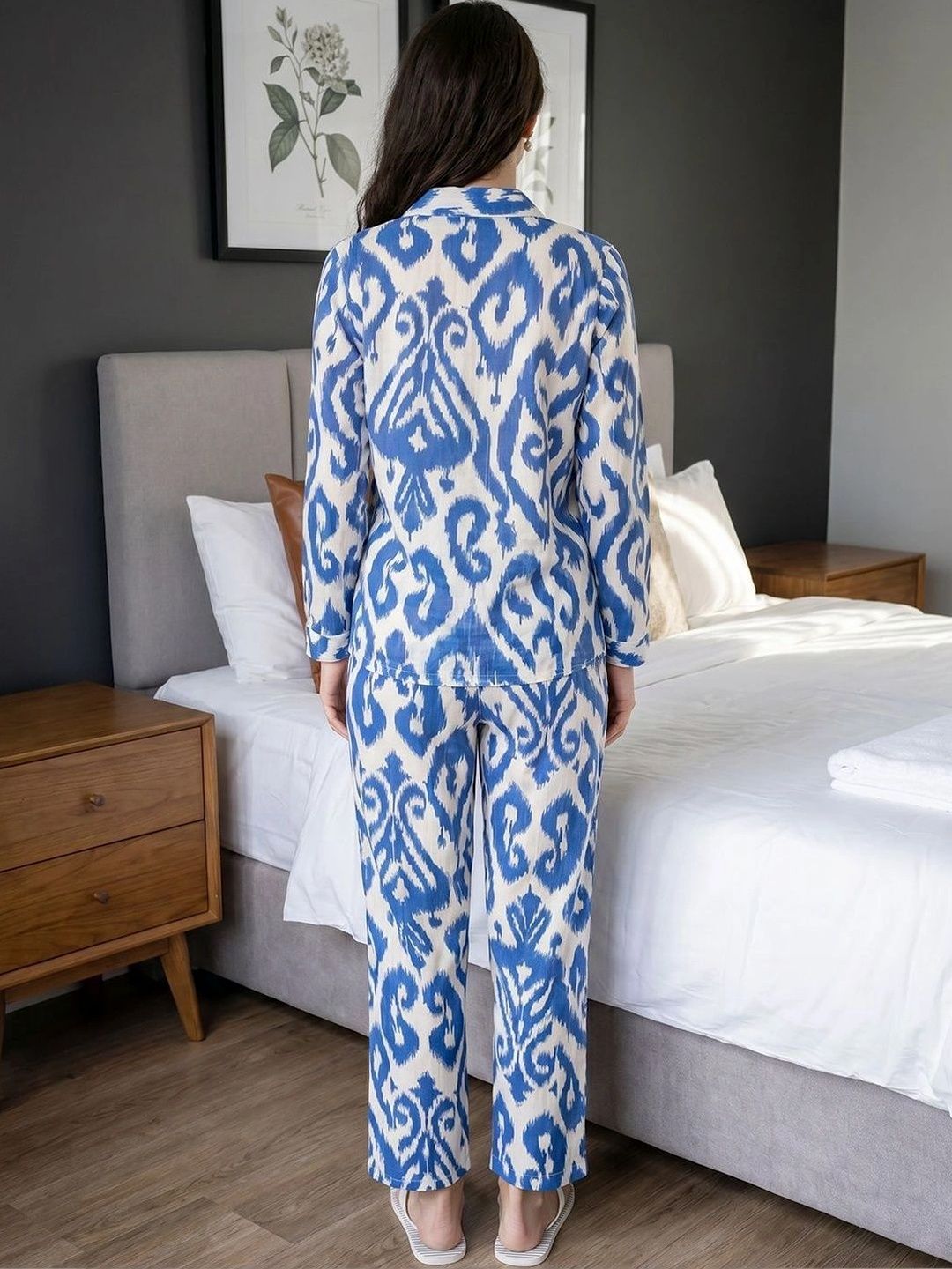 Indigo Cotton Printed Shirt with Trousers 4