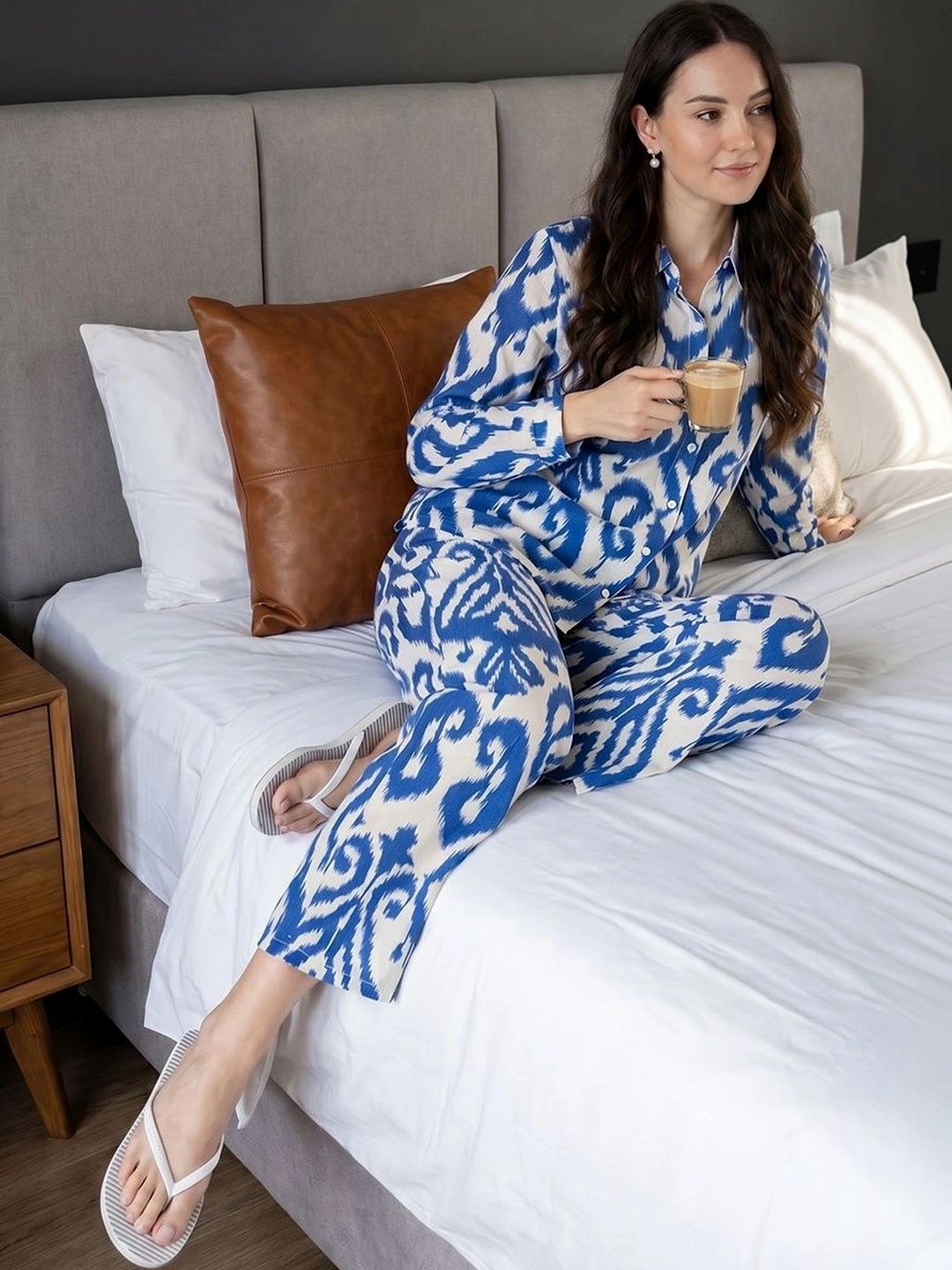 Indigo Cotton Printed Shirt with Trousers 3