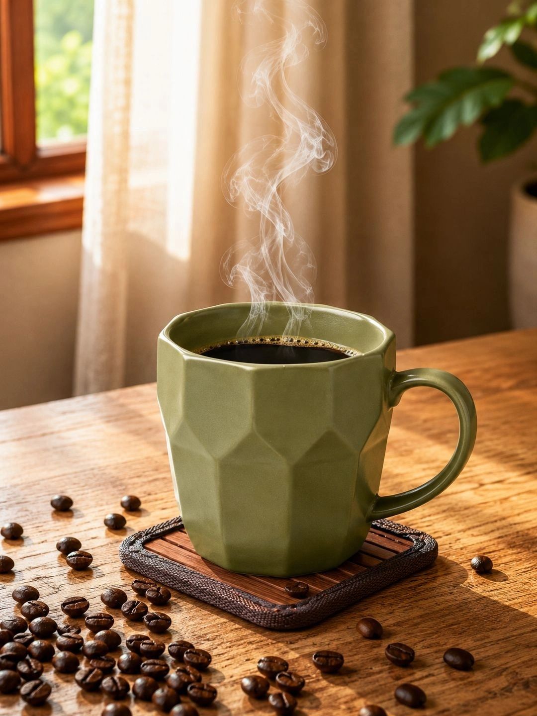 MARKET99 Olive Green Textured Ceramic Coffee Mug - 370 ml