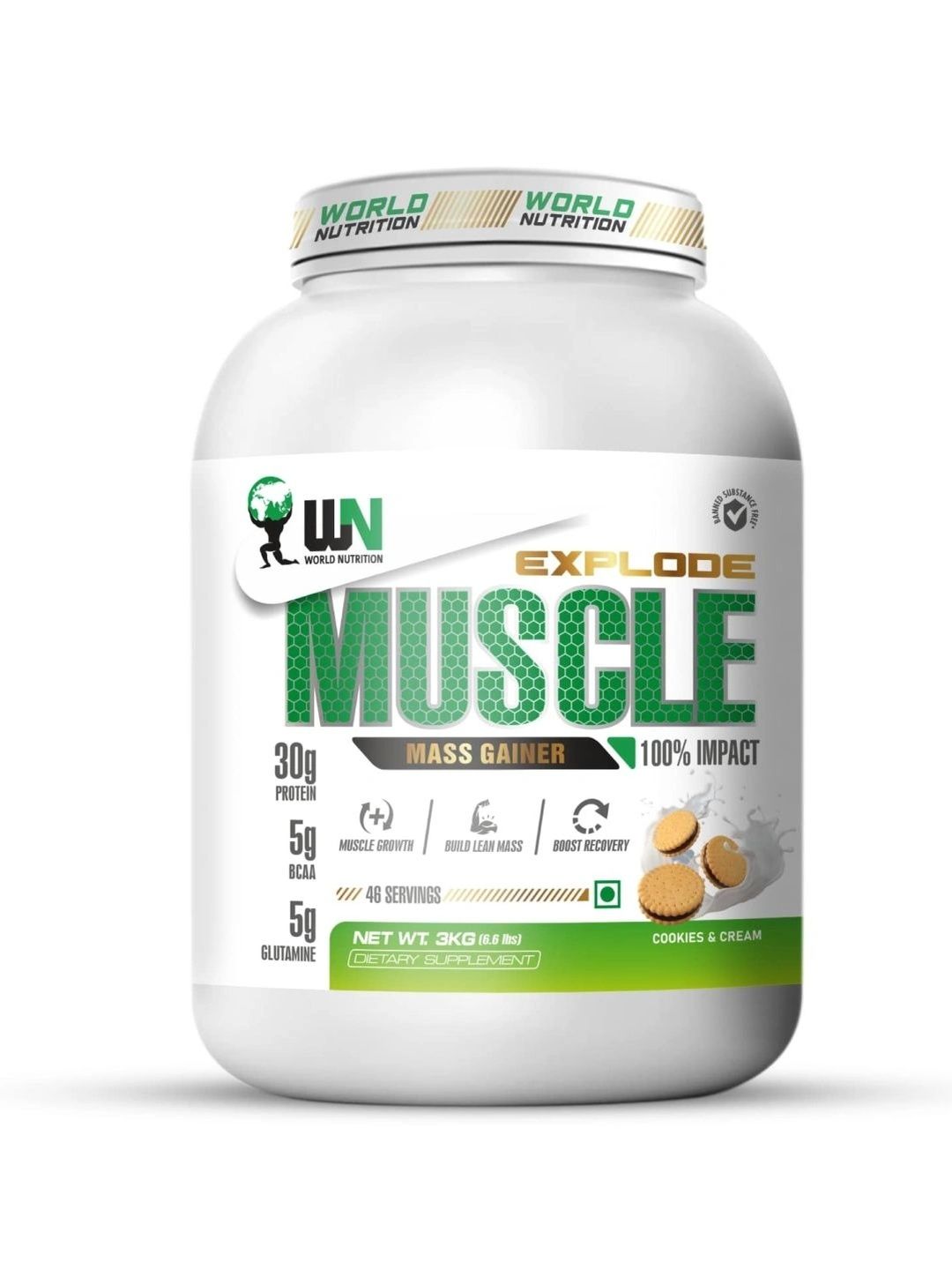 Buy WN WORLD NUTRITION Muscle Mass Gainer Powder With 30g Protein   Cookies & Cream 3Kg -  - Gourmet for Unisex