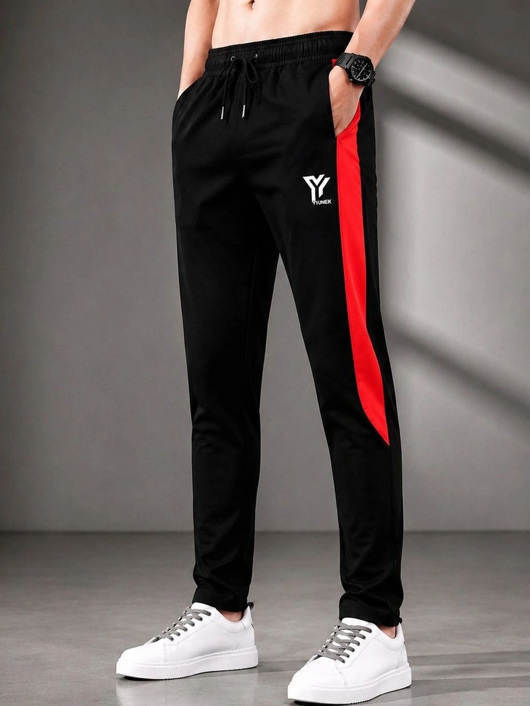 YUNEK Men Regular Fit Colourblocked Rapid-Dry Training Track Pants