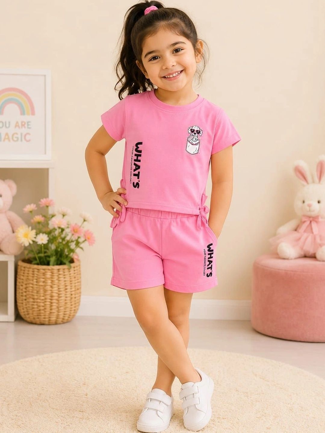 CERABI Girls Printed Pure Cotton T-Shirt With Shorts