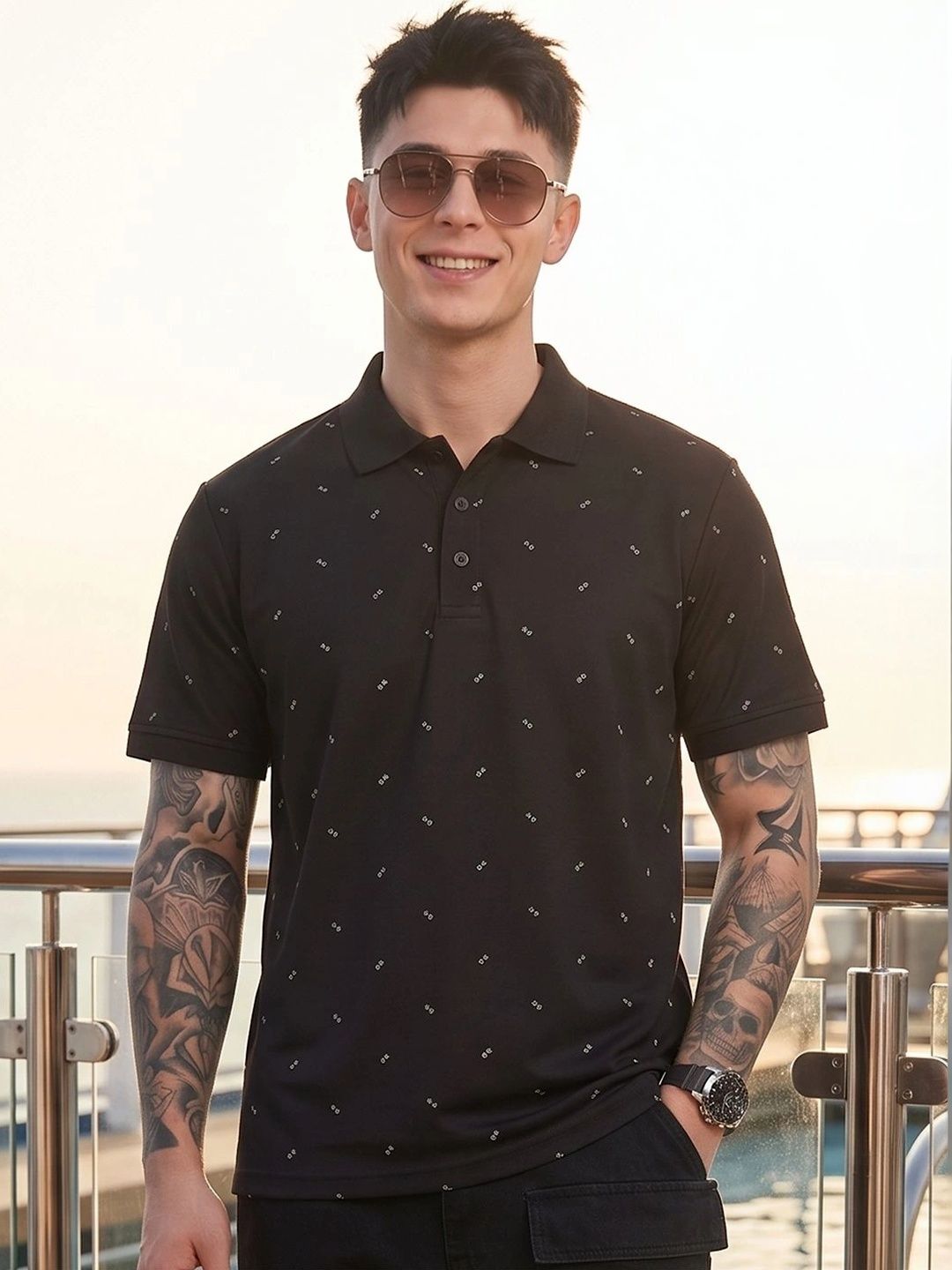 AIN6 Men Printed Polo Collar T-shirt