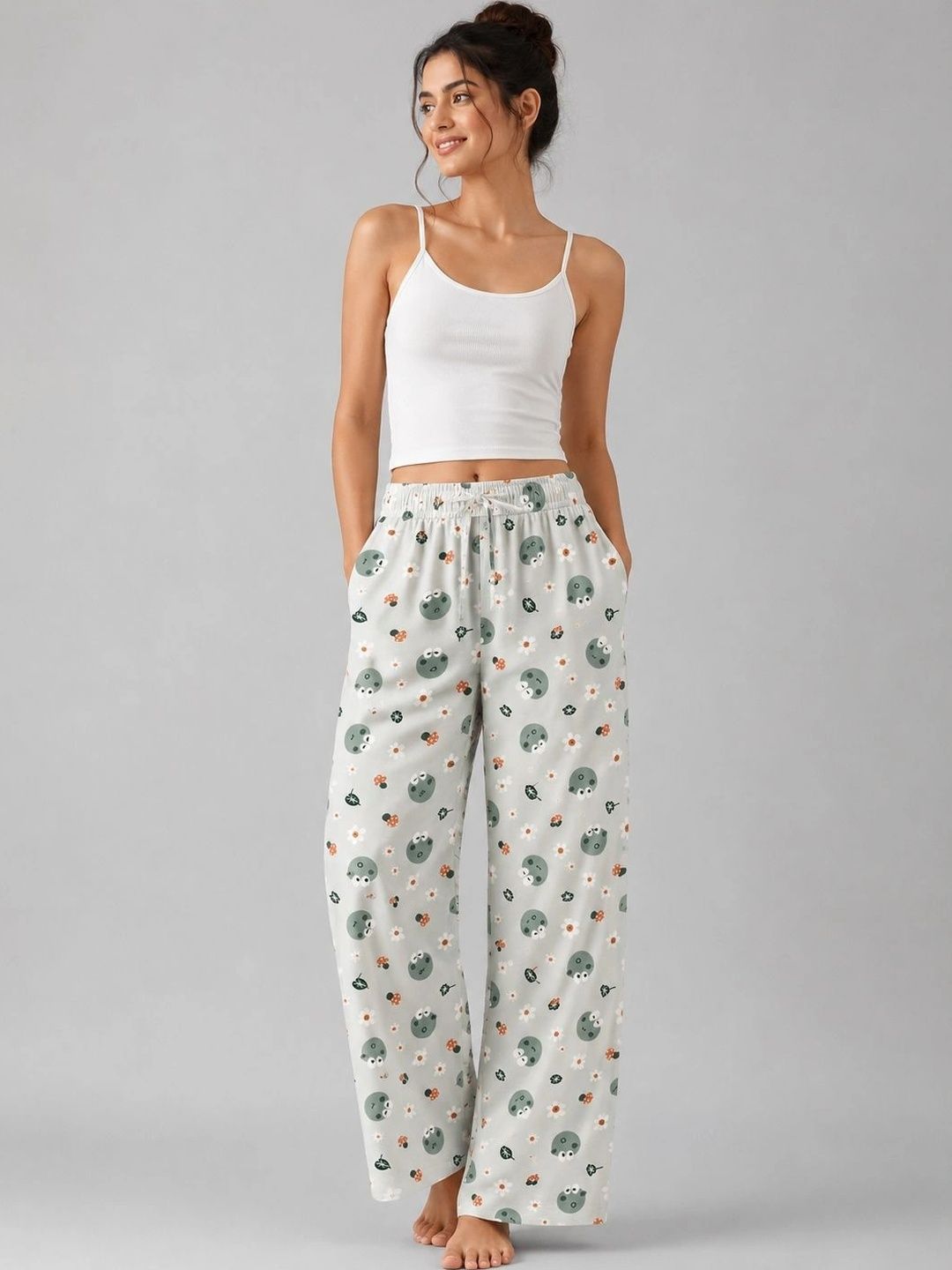 BLUWEEA Women Printed Cotton Straight-Leg Lounge Pant