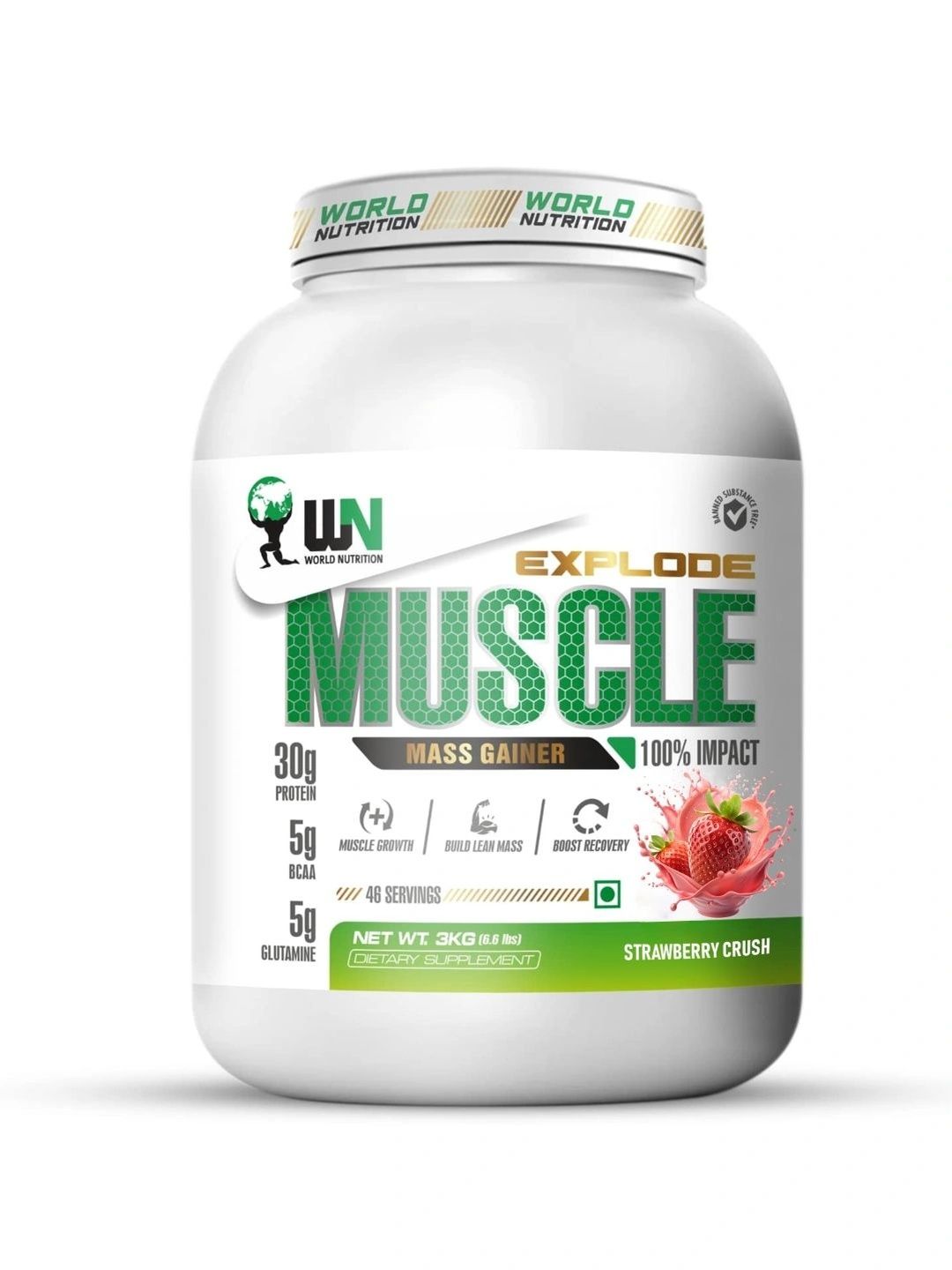 Buy WN WORLD NUTRITION Muscle Mass Gainer Powder With 30g Protein   Strawberry Crush 3Kg -  - Gourmet for Unisex