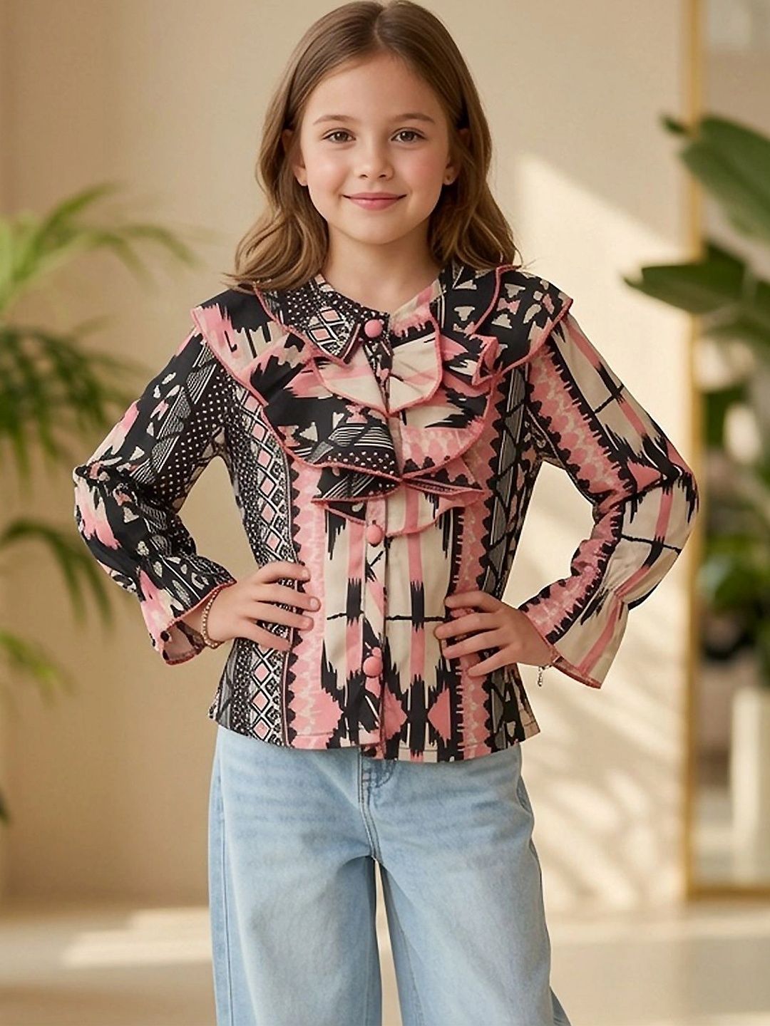 Print Ruffles Ethnic Top