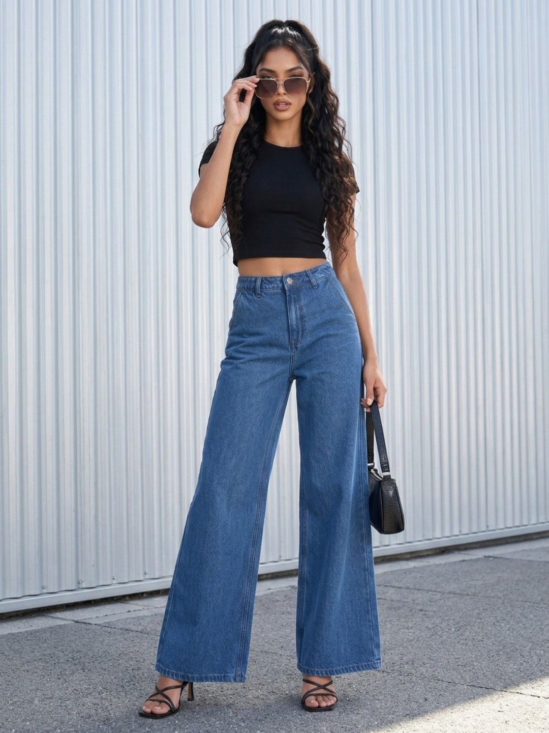 Women Wide Leg Mid-Rise Jeans 5