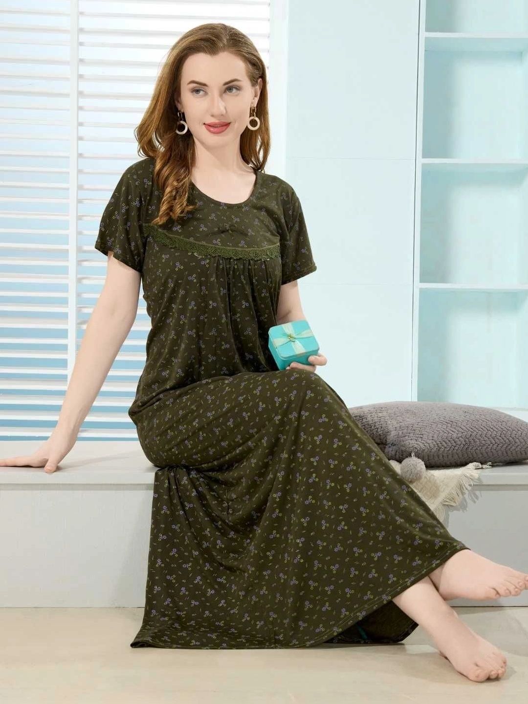 Womenoire Printed Maxi Nightdress