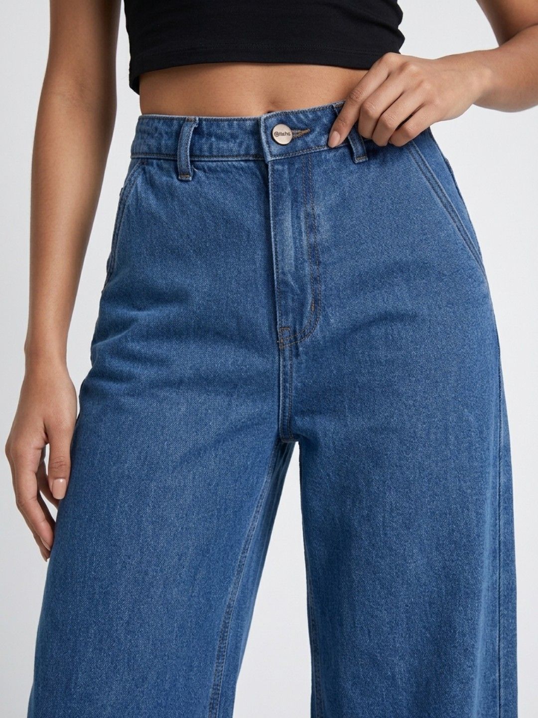 Women Wide Leg Mid-Rise Jeans 4