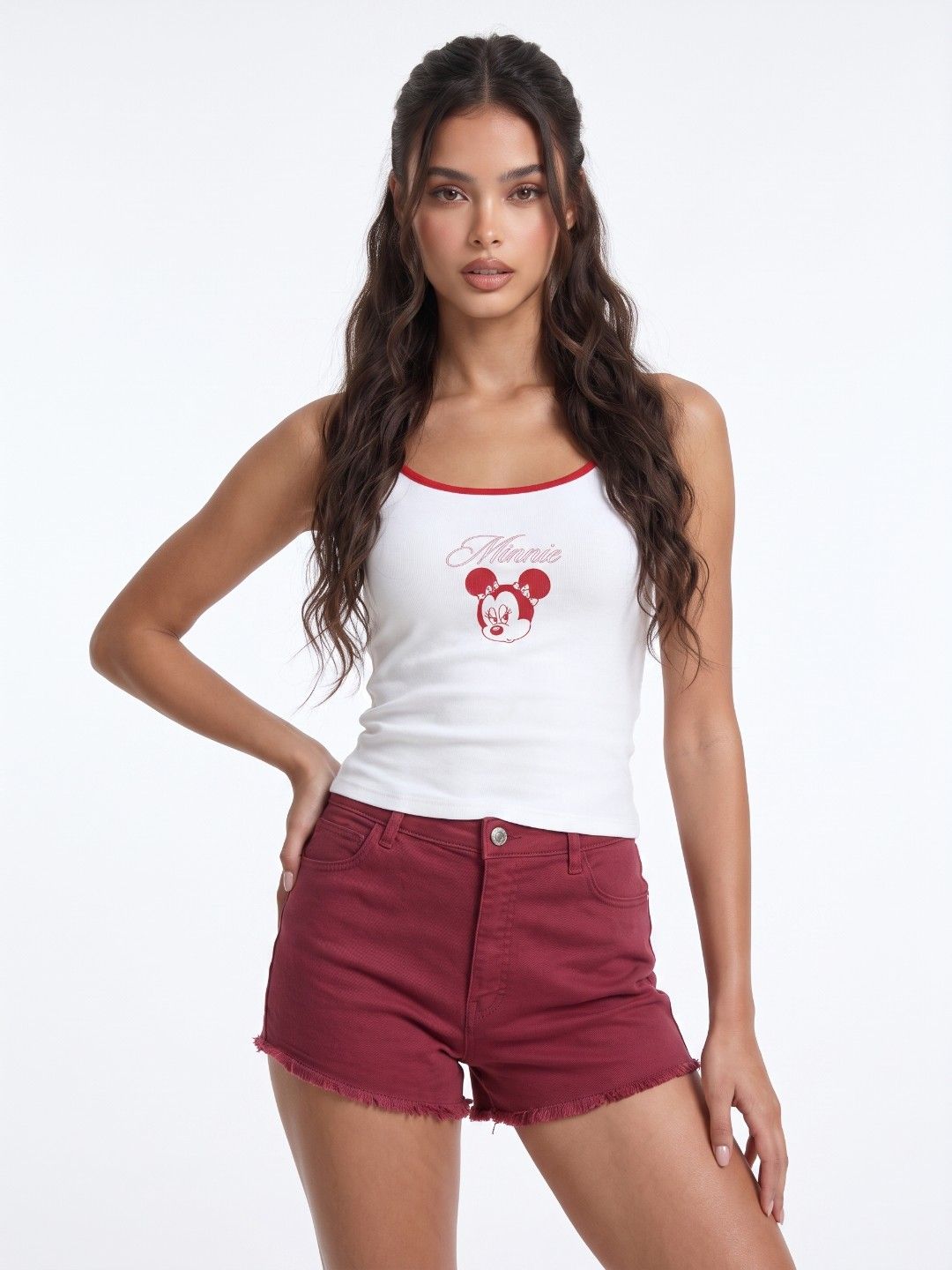 glitchez Minnie Mouse Printed Shoulder Straps Slim Fit Top