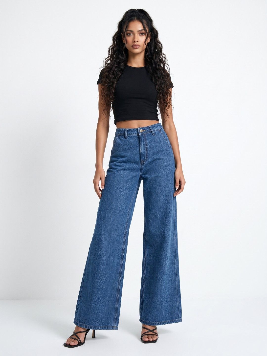 Women Wide Leg Mid-Rise Jeans 3