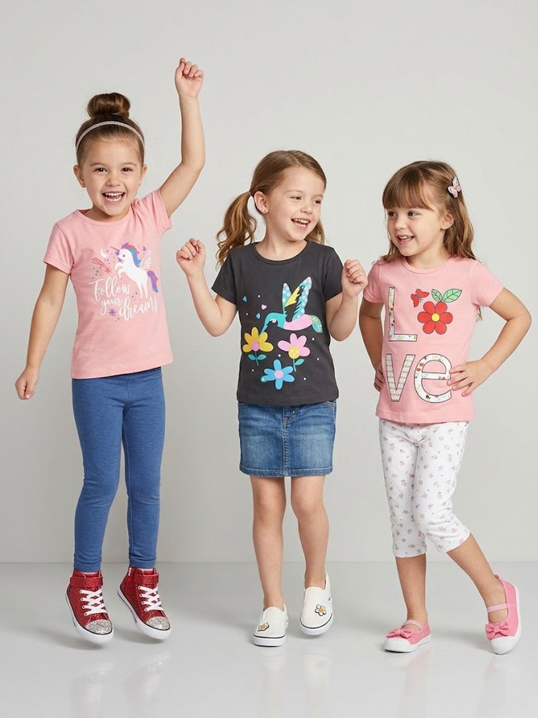 Here&Now X Game Begins Girls Pack of 3 Printed Pure Cotton T-shirts