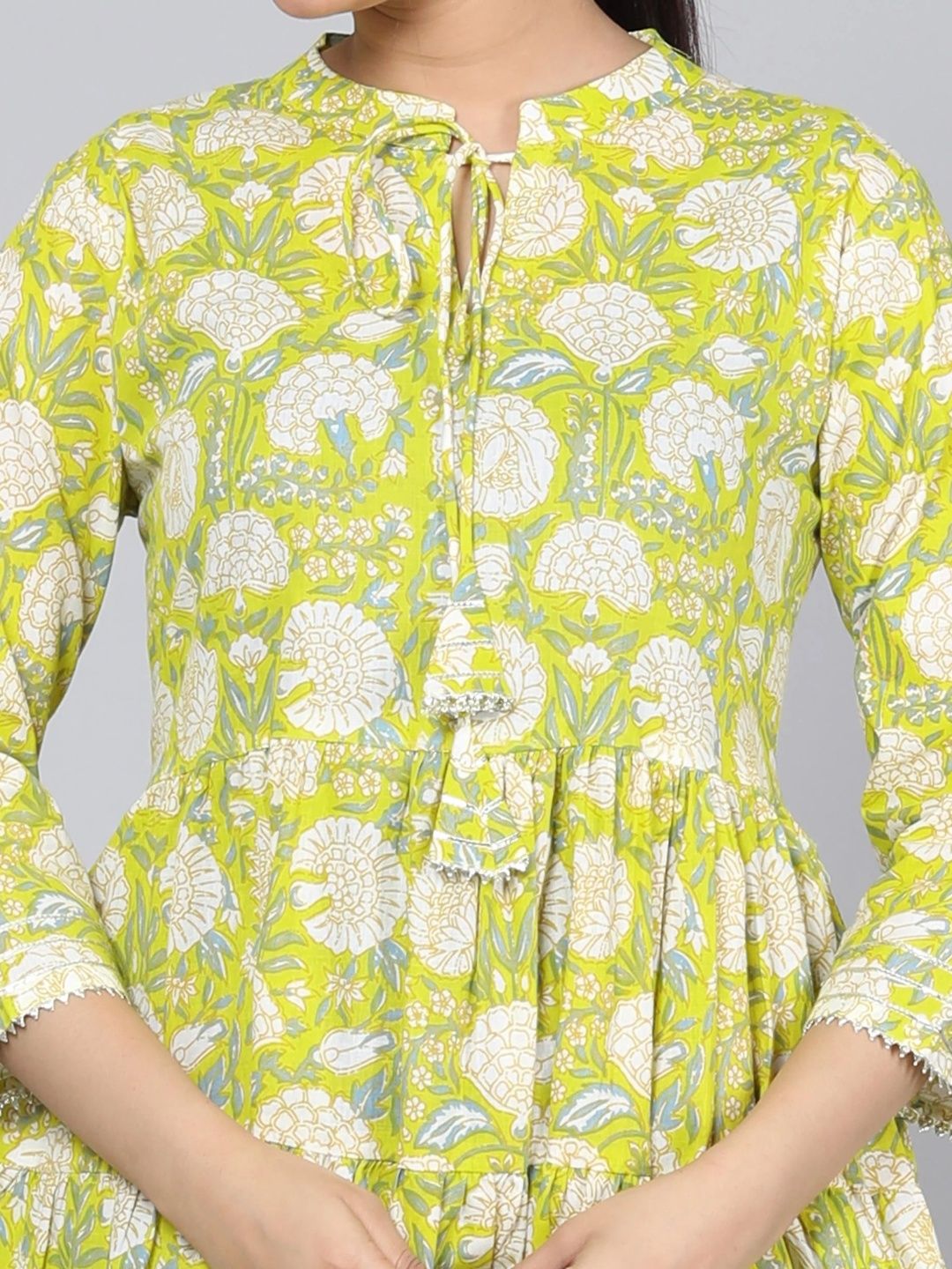 Floral Print Tie-Up Neck Applique Fit & Flare Dress 5
