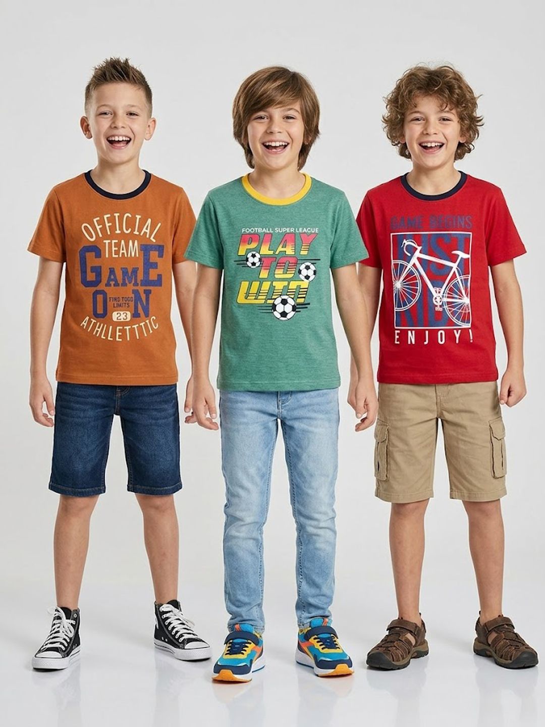 Here&Now X Game Begins Boys Pack Of 3 Assorted Typography Printed Pure Cotton T-shirts