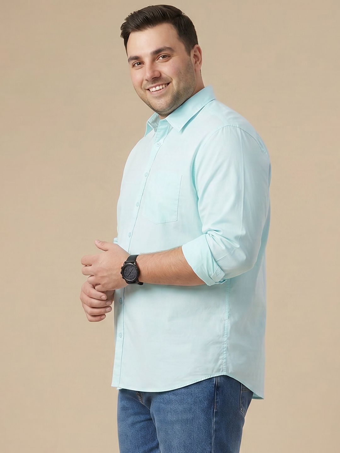 Sztori Plus Size Spread Collar Pure Cotton Casual Shirt