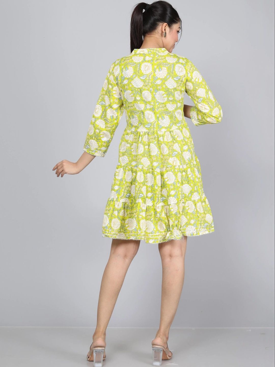 Floral Print Tie-Up Neck Applique Fit & Flare Dress 7