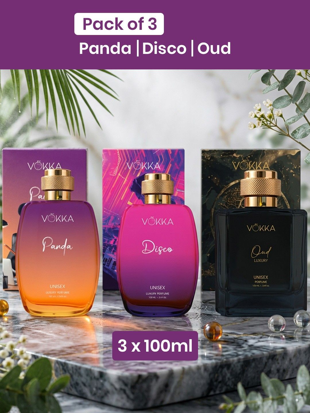 Buy VOKKA Set Of 3 Panda Disco & Oud  Long Lasting Eau De Parfum   100 Ml Each -  - Personal Care for Unisex