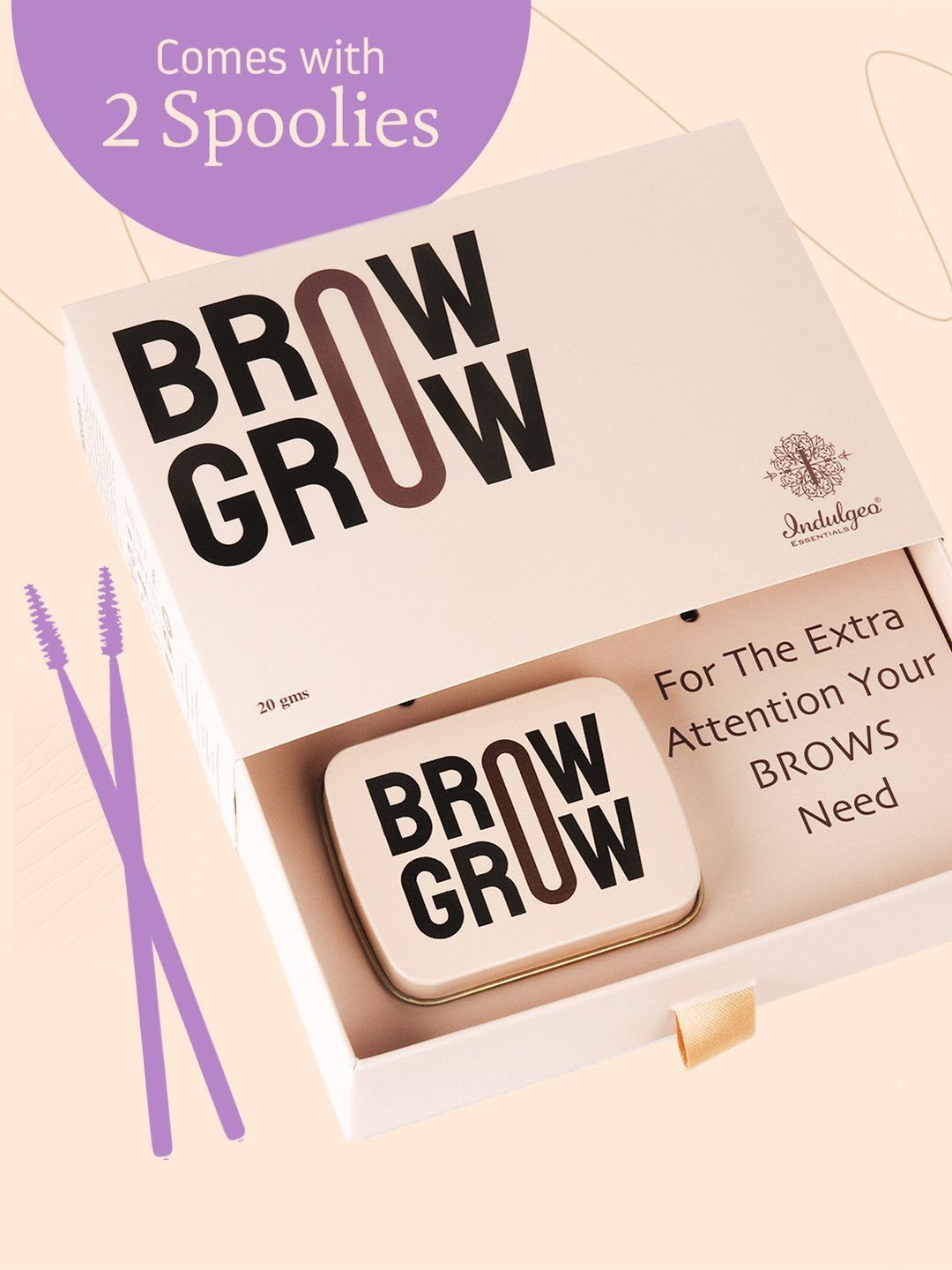 Indulgeo Essentials Brow Grow - Brow Growth Enhancer with 2 Spoolies - 20 g