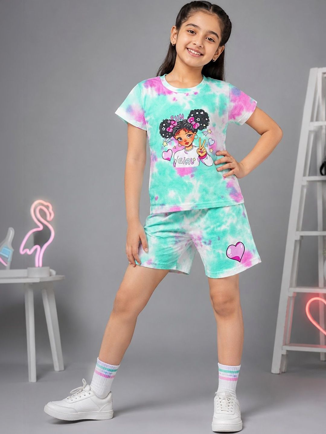 Girls Printed T-shirt with Shorts Cotton Half Sleeve Clothing Set